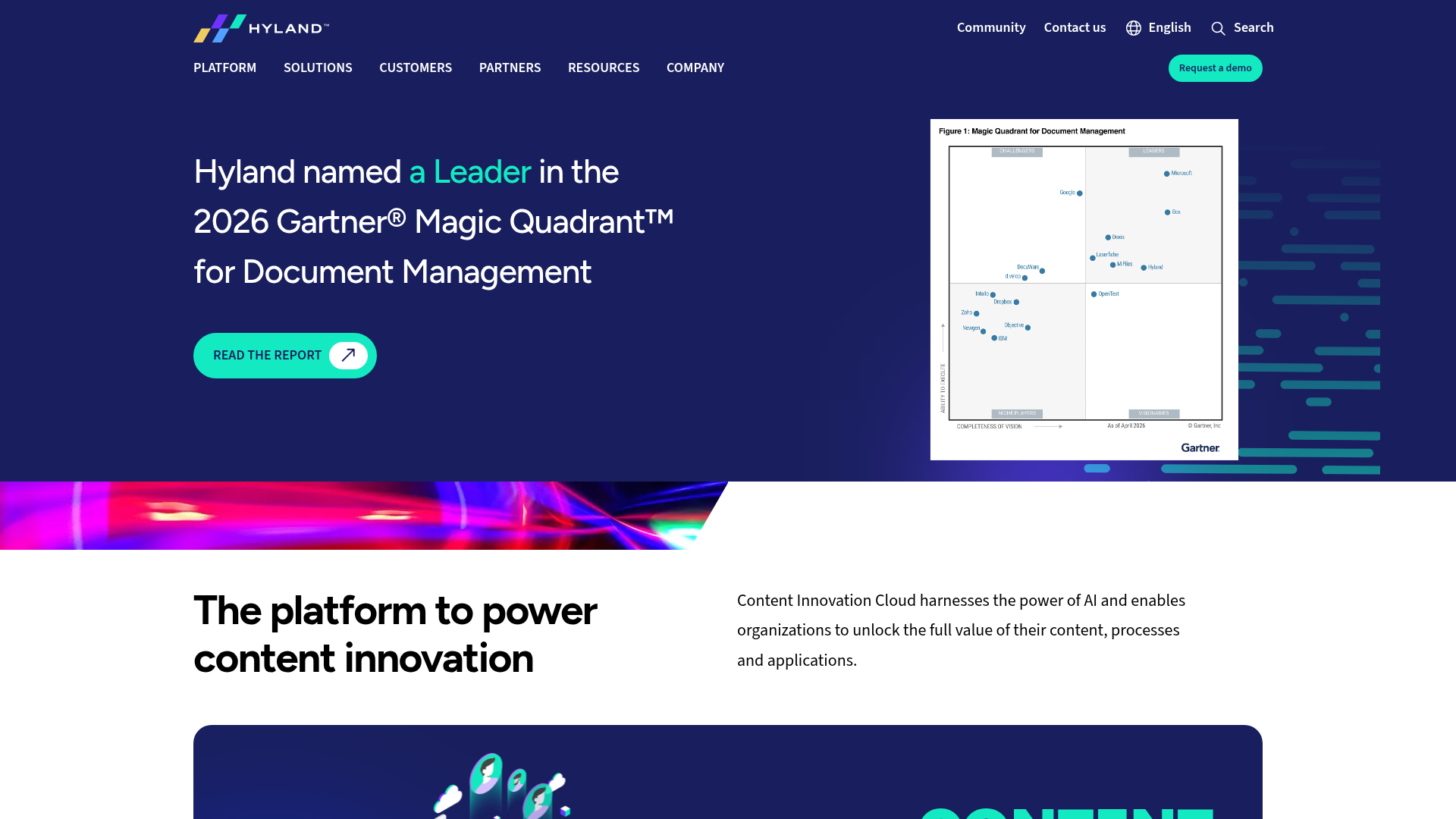 Hyland content services platform homepage