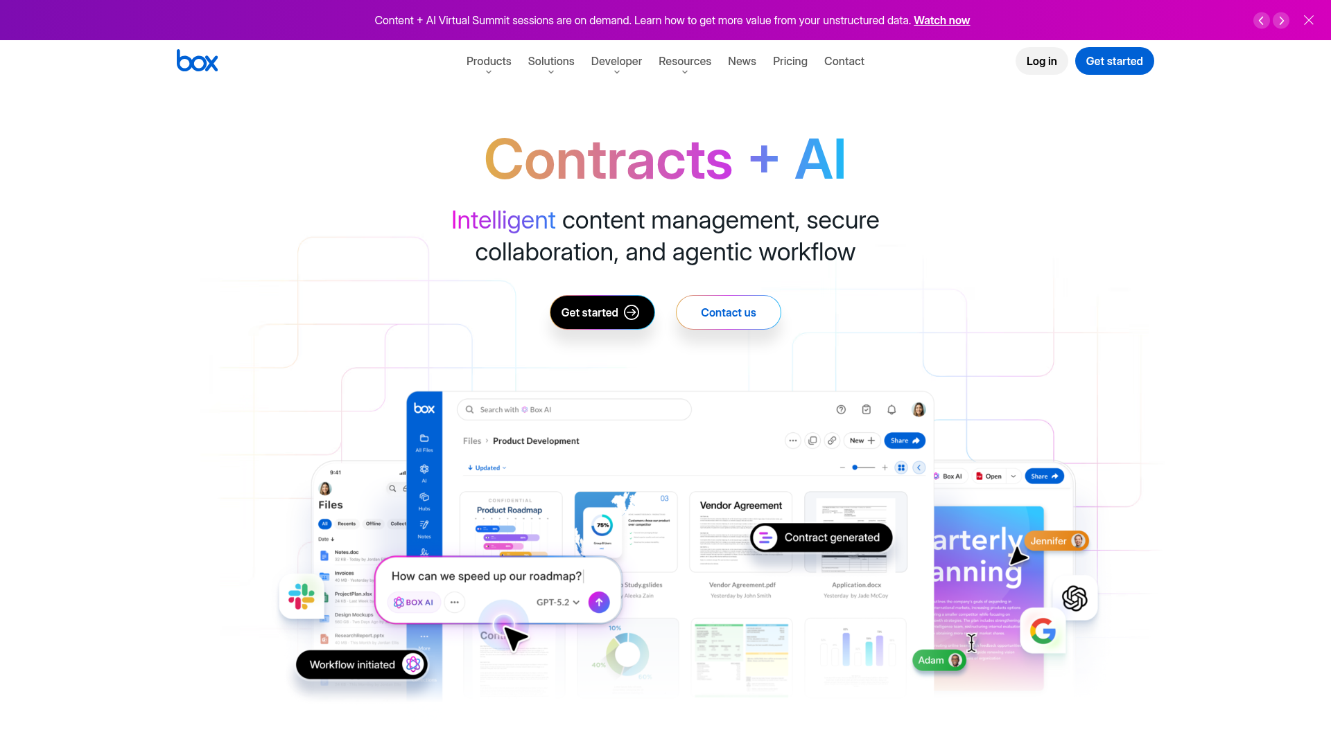 Box enterprise content management platform homepage