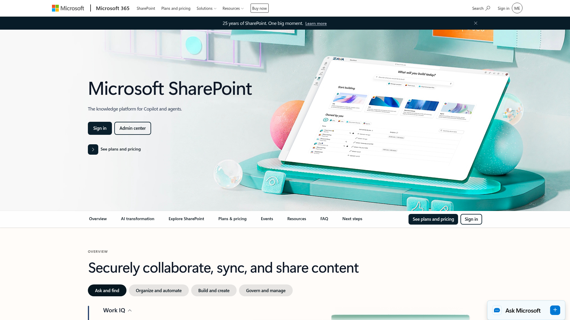 Microsoft SharePoint collaboration and content management page