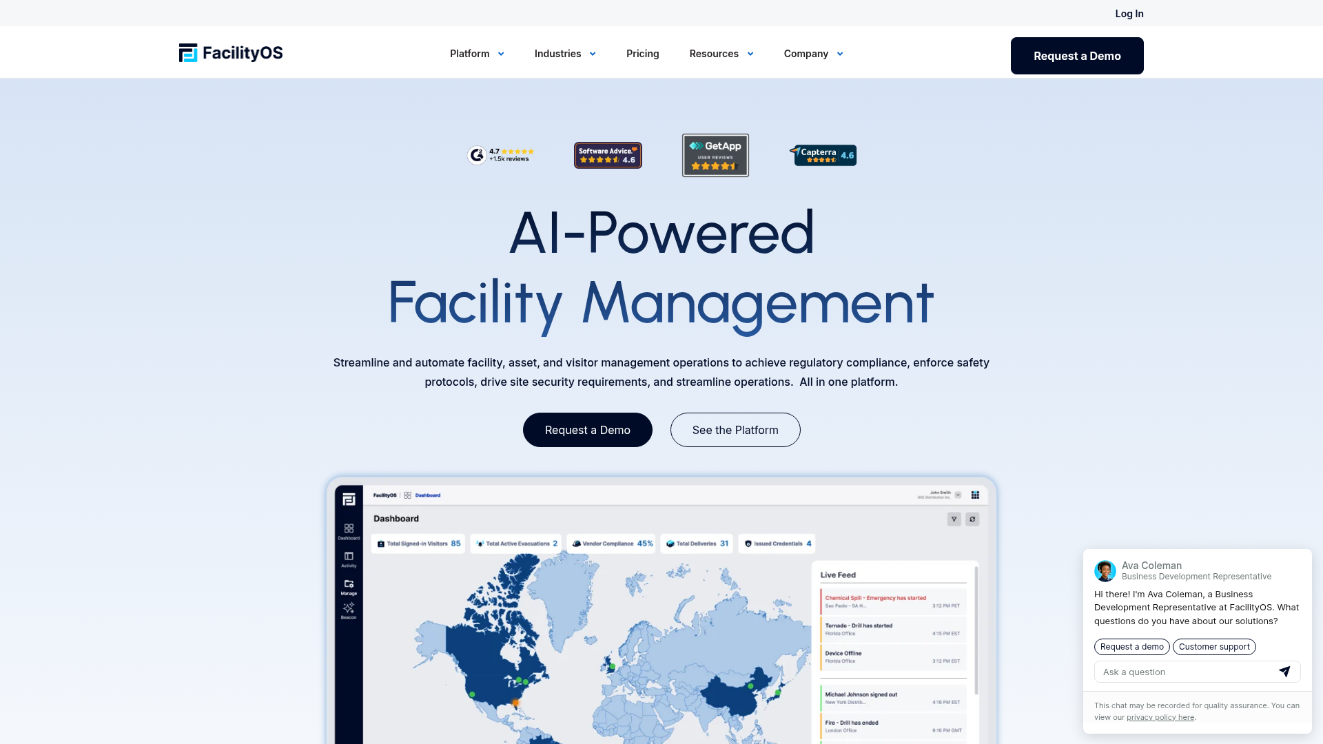 iLobby FacilityOS visitor management interface