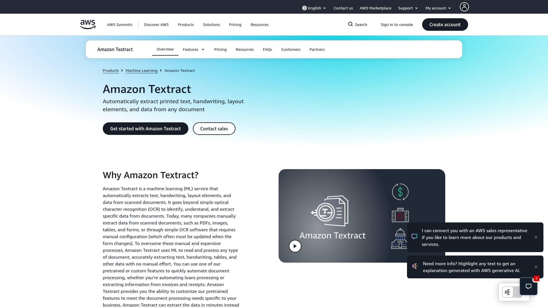 AWS Textract screenshot