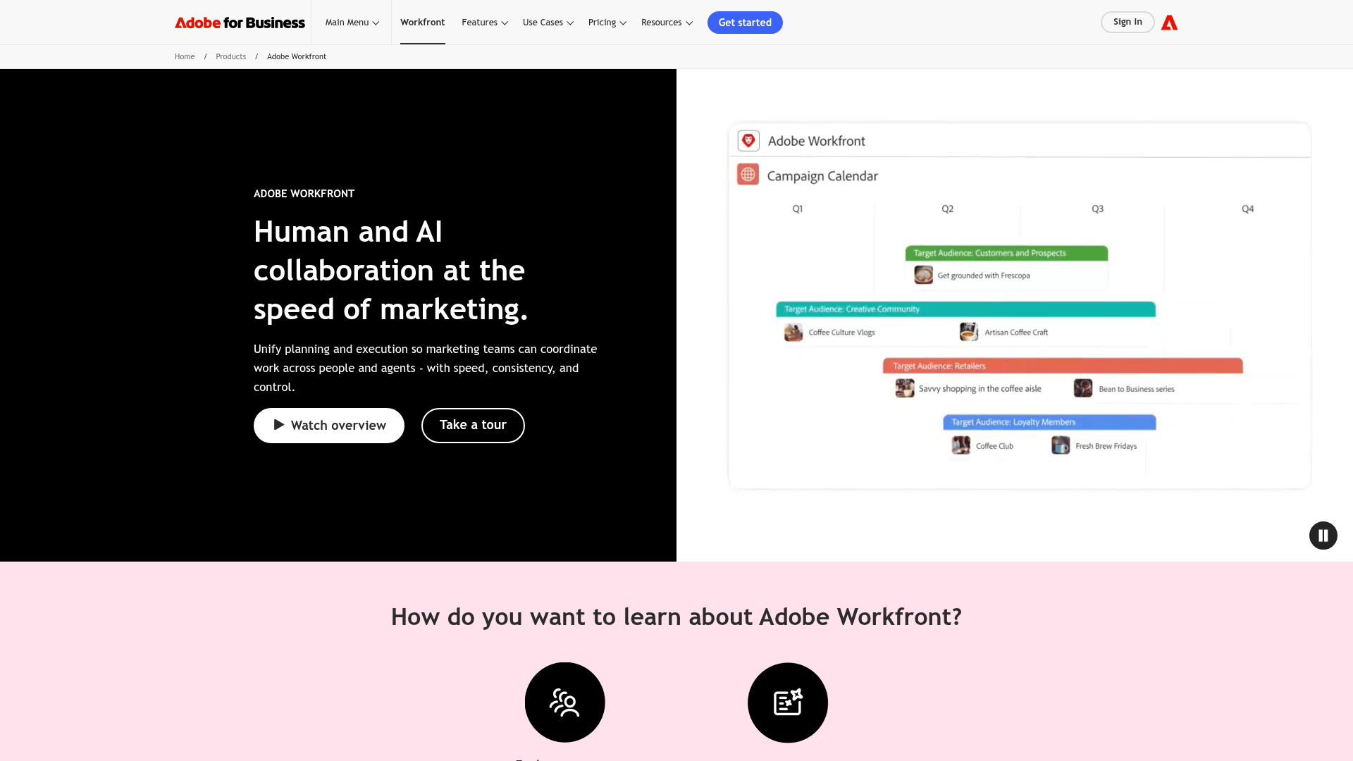Adobe Workfront homepage