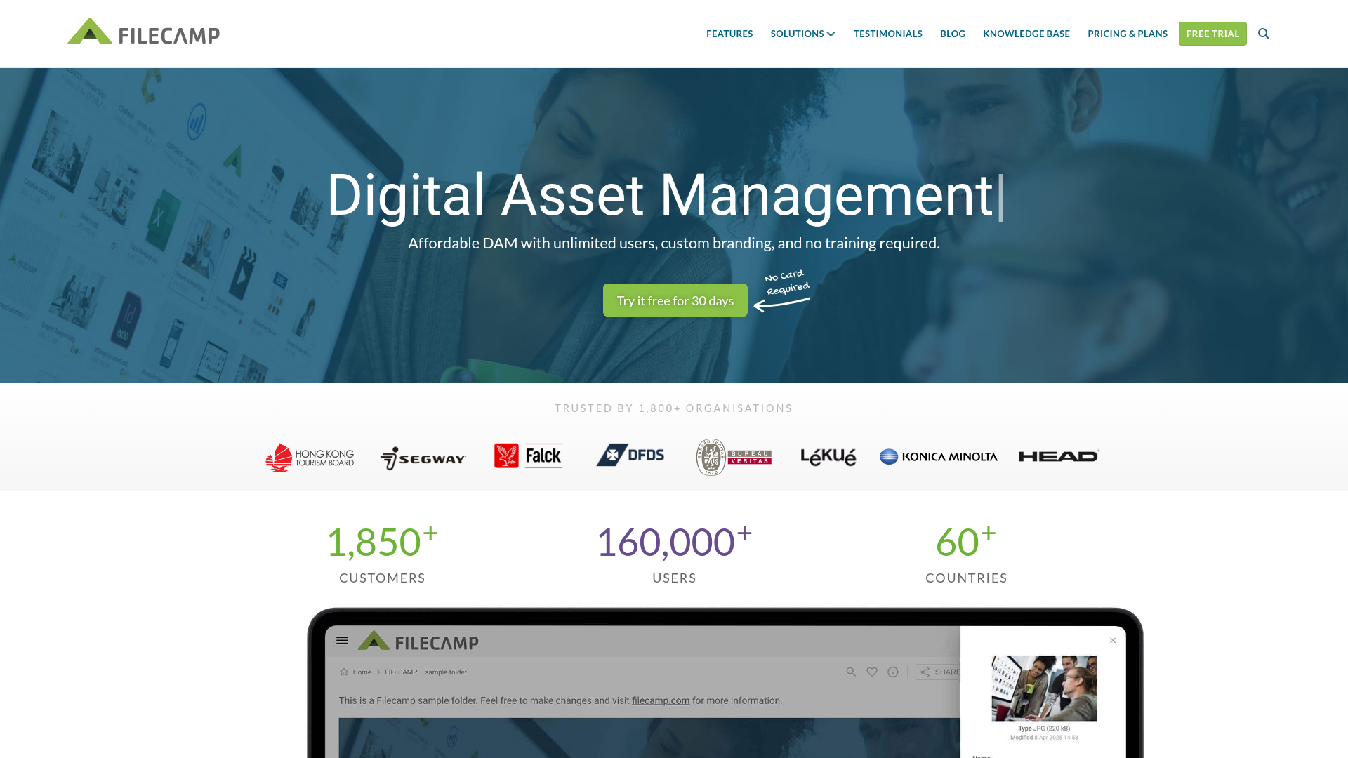 Filecamp DAM and proofing homepage