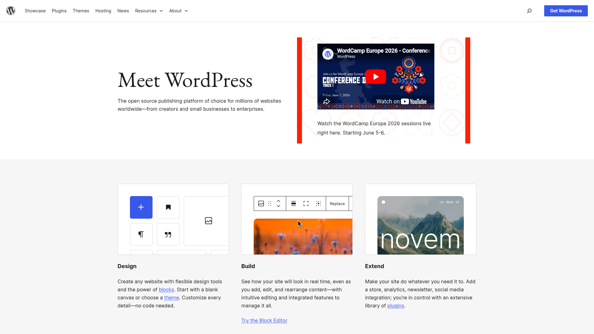 WordPress homepage screenshot
