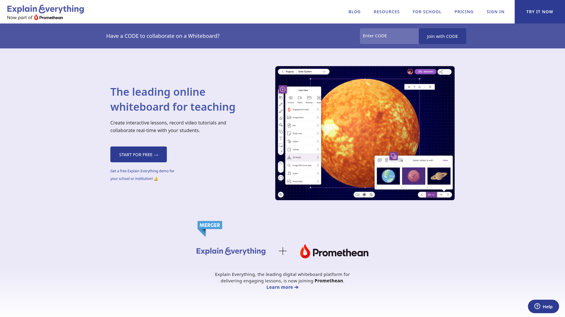 Explain Everything whiteboard software interface