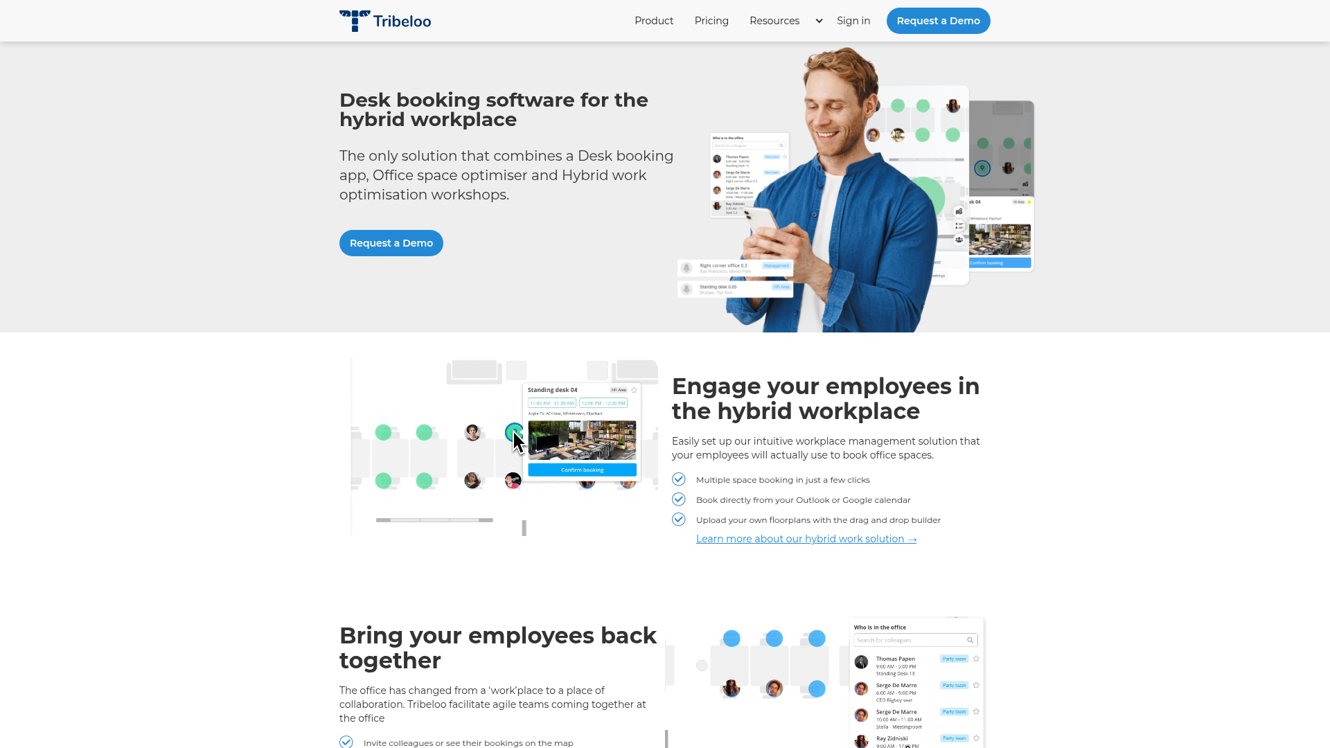 Tribeloo homepage showing hot desk booking