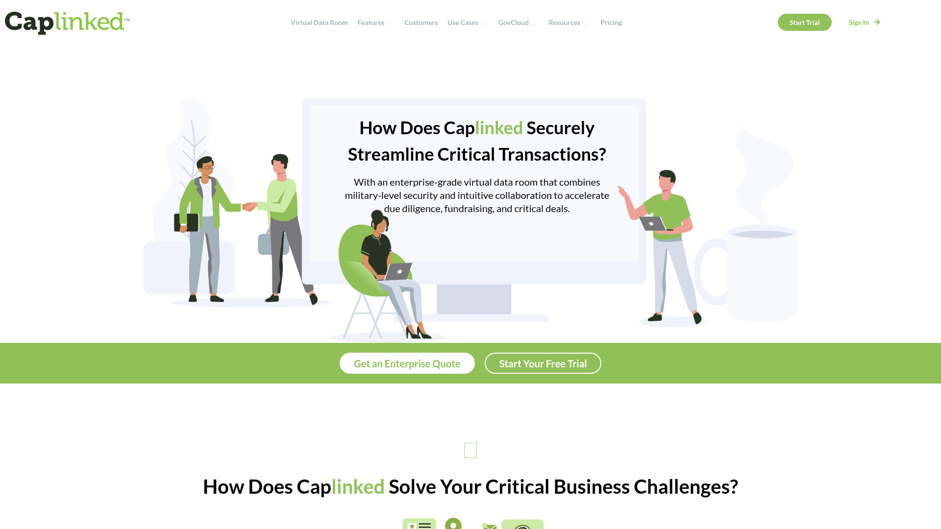 CapLinked virtual data room and secure document sharing homepage