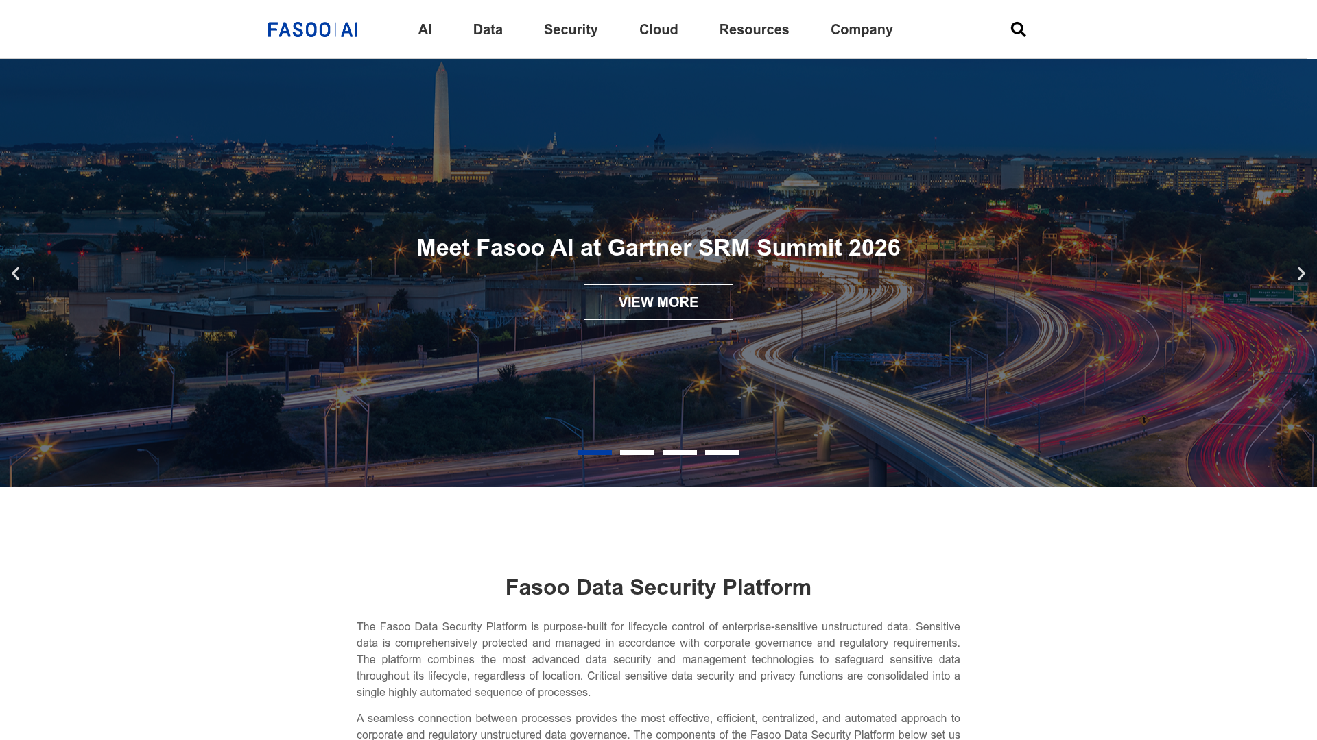 Fasoo Enterprise DRM homepage showing document security platform