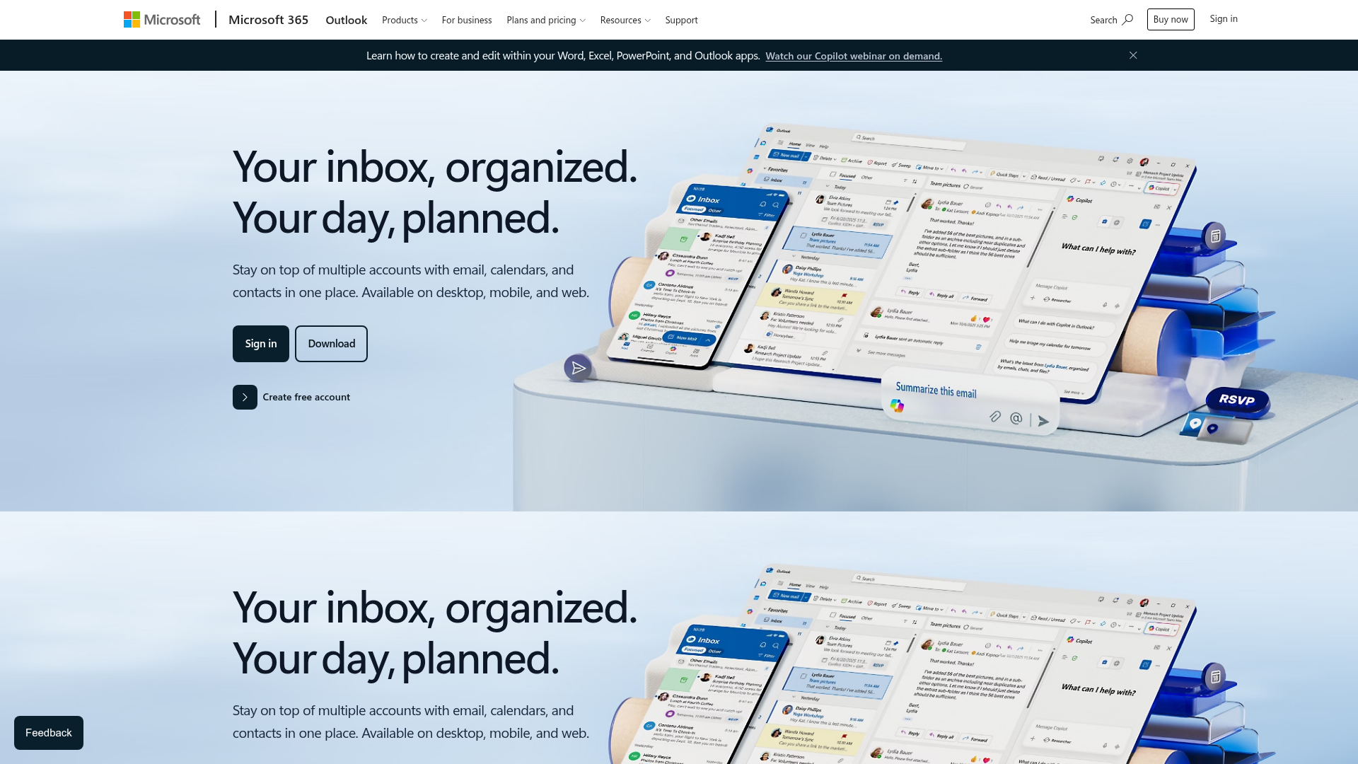 Microsoft Outlook Calendar email and scheduling interface