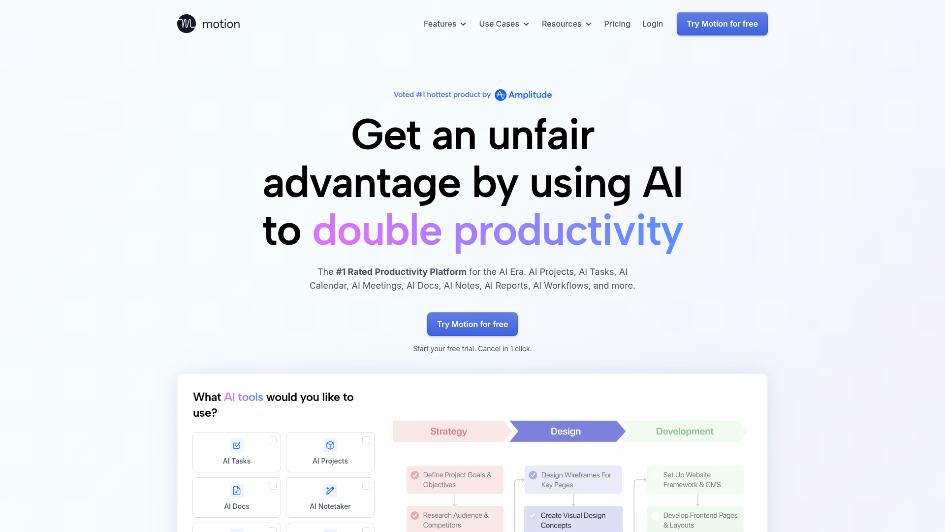 Motion AI calendar and task auto-scheduling dashboard