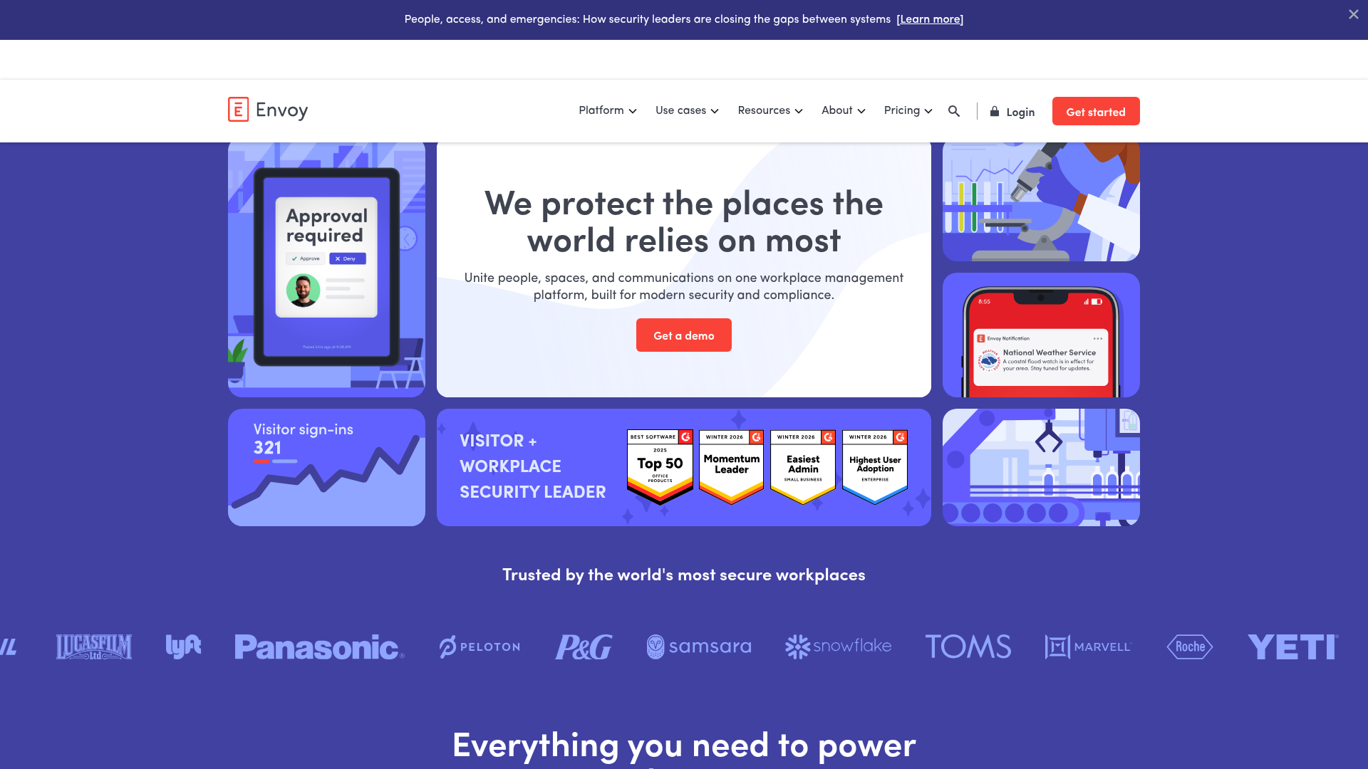 Envoy workplace and visitor management platform showing sign-in and room booking