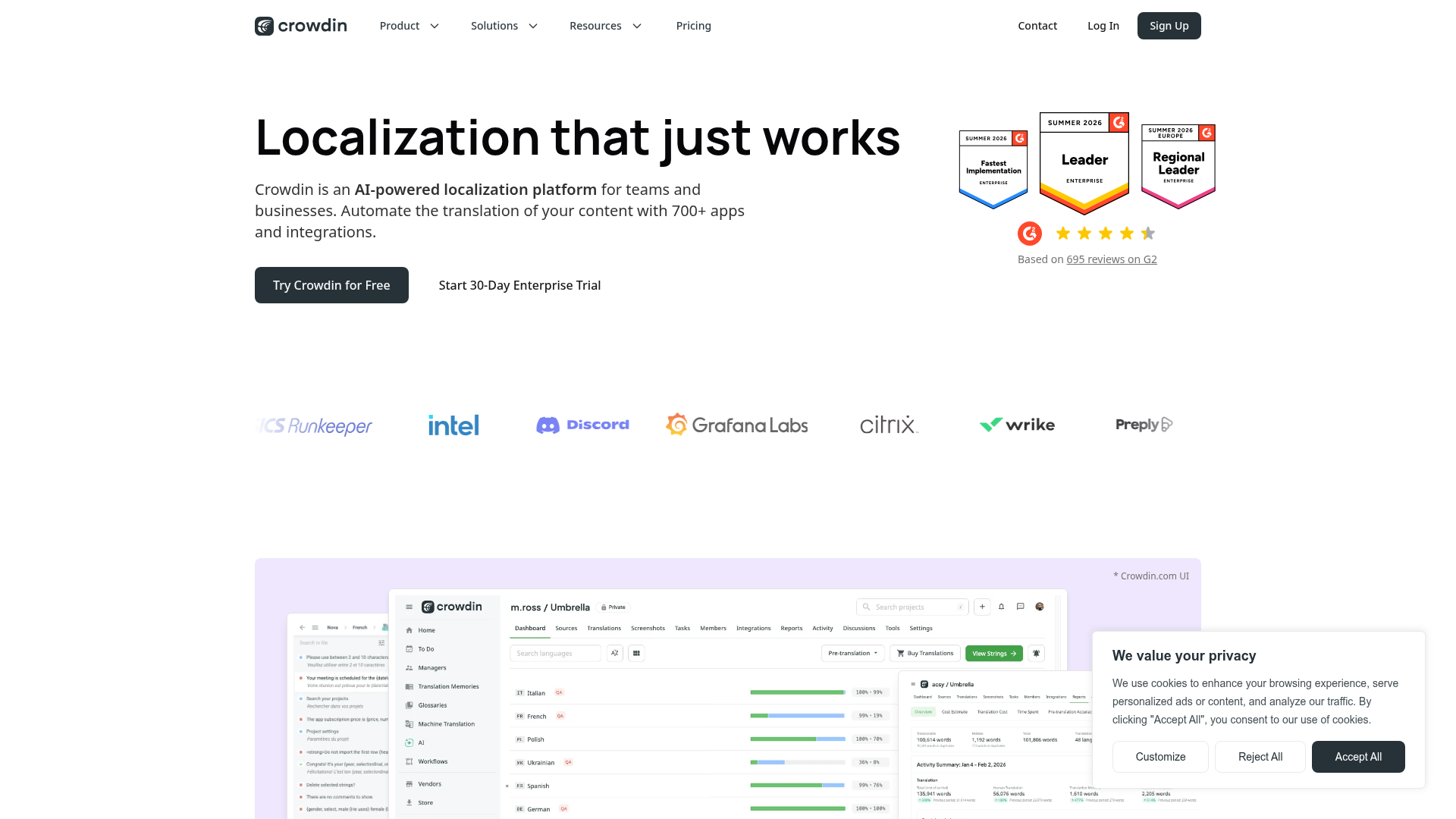 Crowdin localization platform editor
