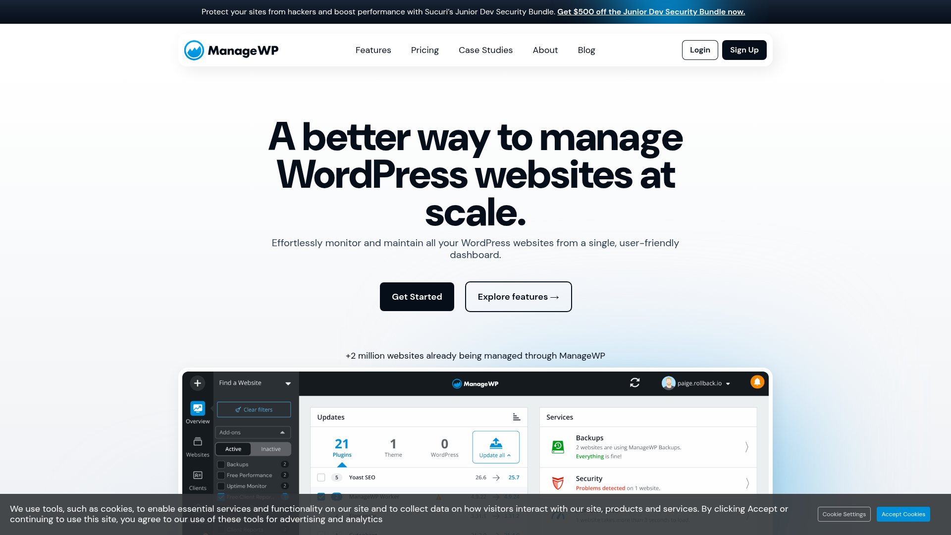 ManageWP WordPress management dashboard