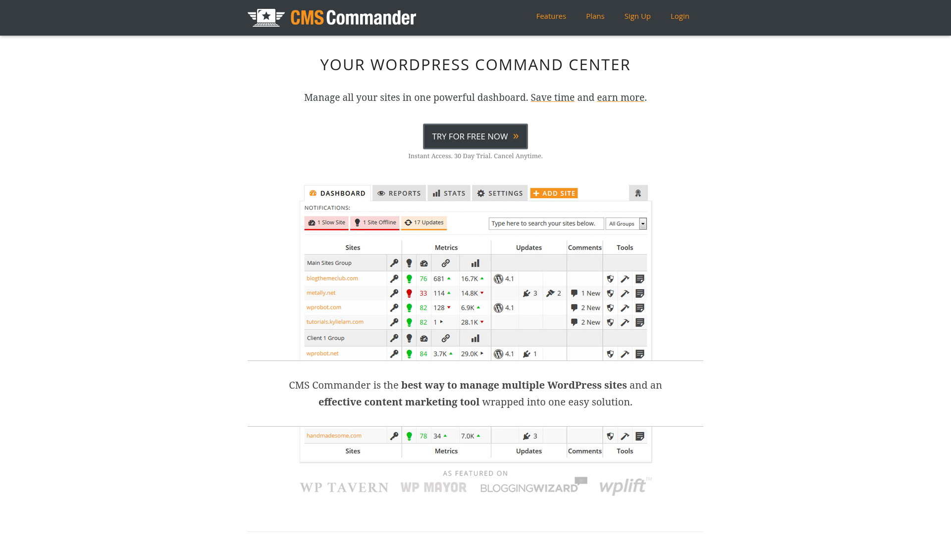CMS Commander multi-site WordPress management dashboard