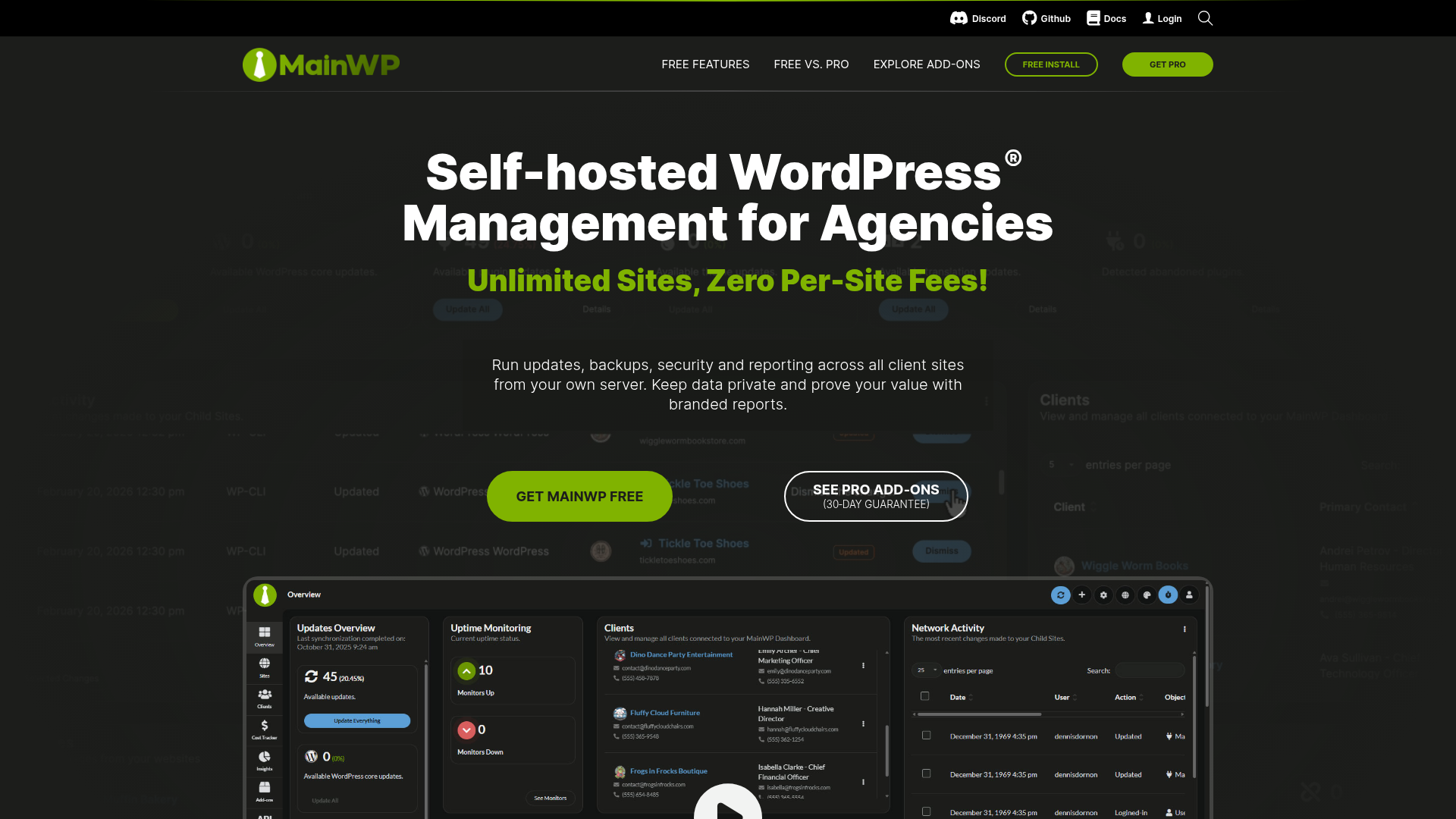 MainWP self-hosted WordPress management dashboard