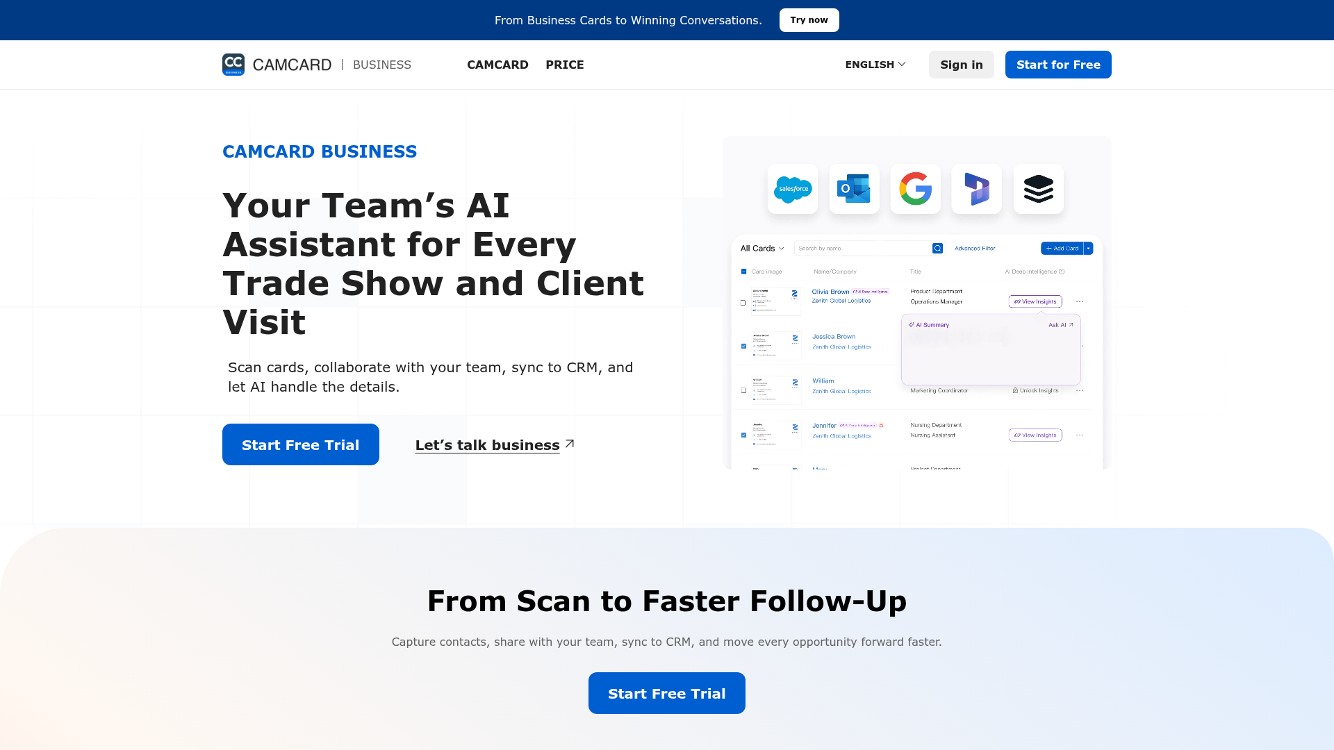 CamCard business card scanning software interface