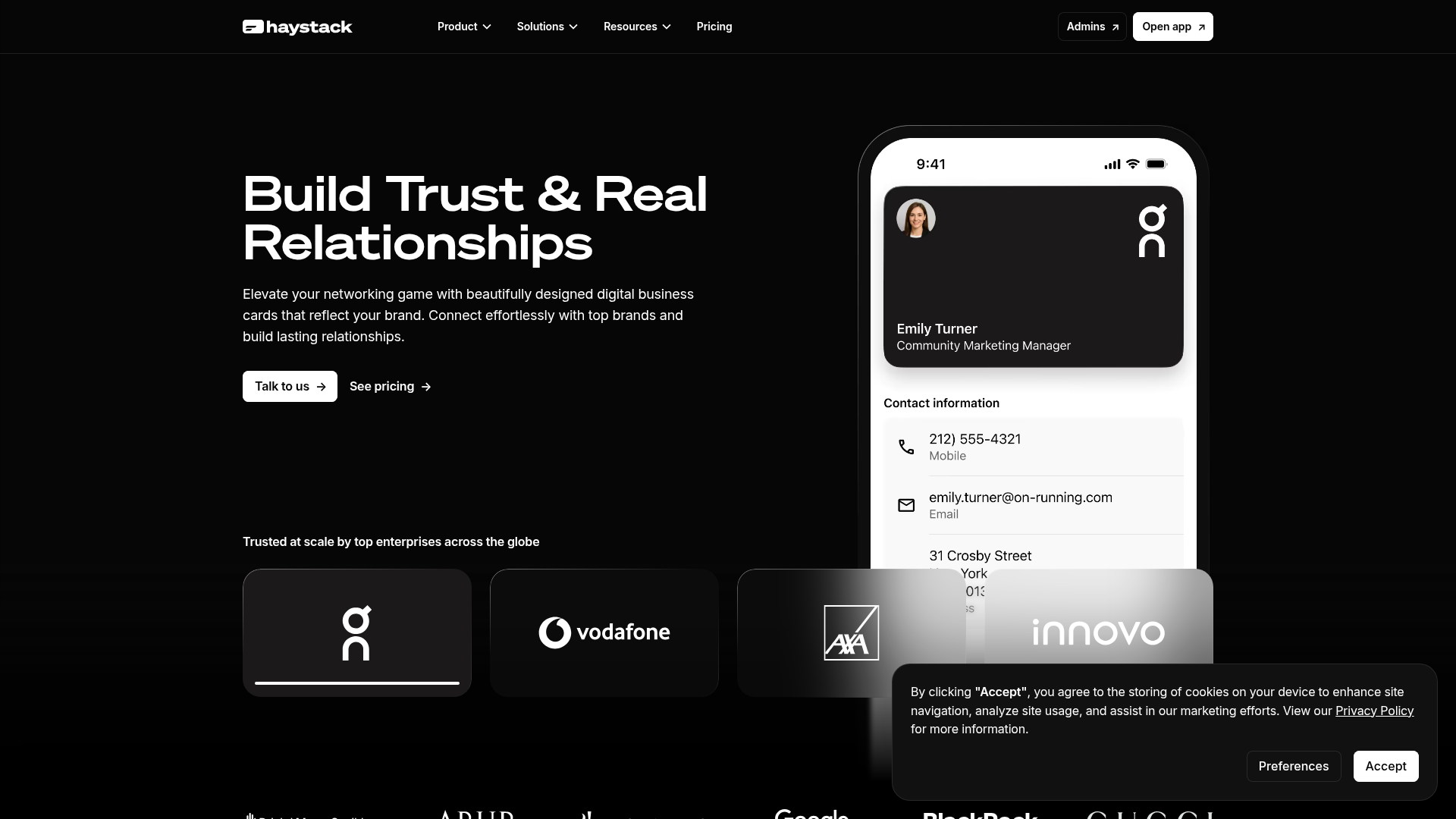 Haystack team digital business card platform with card scanning