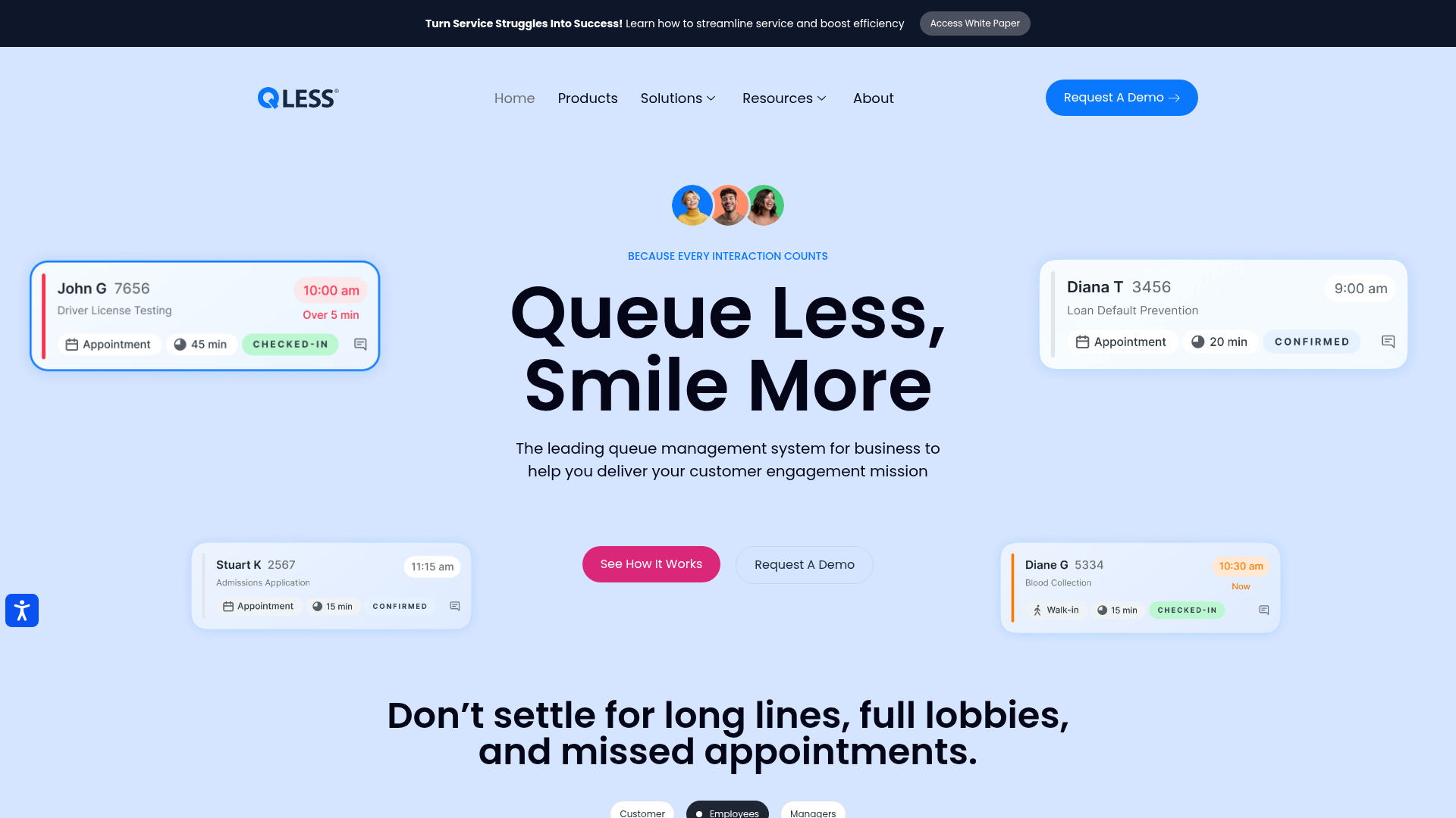 QLess mobile-first virtual queuing and appointment scheduling screen