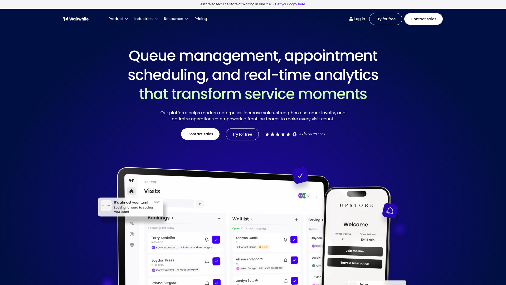 Waitwhile virtual queue and appointment scheduling interface