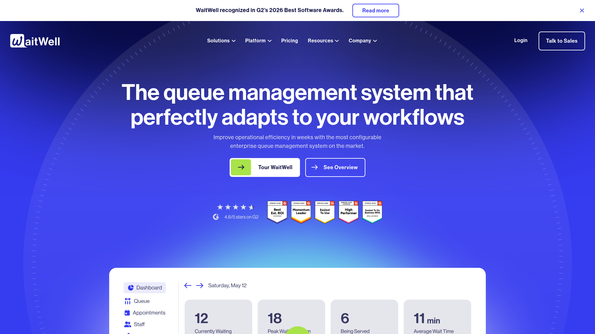 WaitWell queue and appointment management software for service centers
