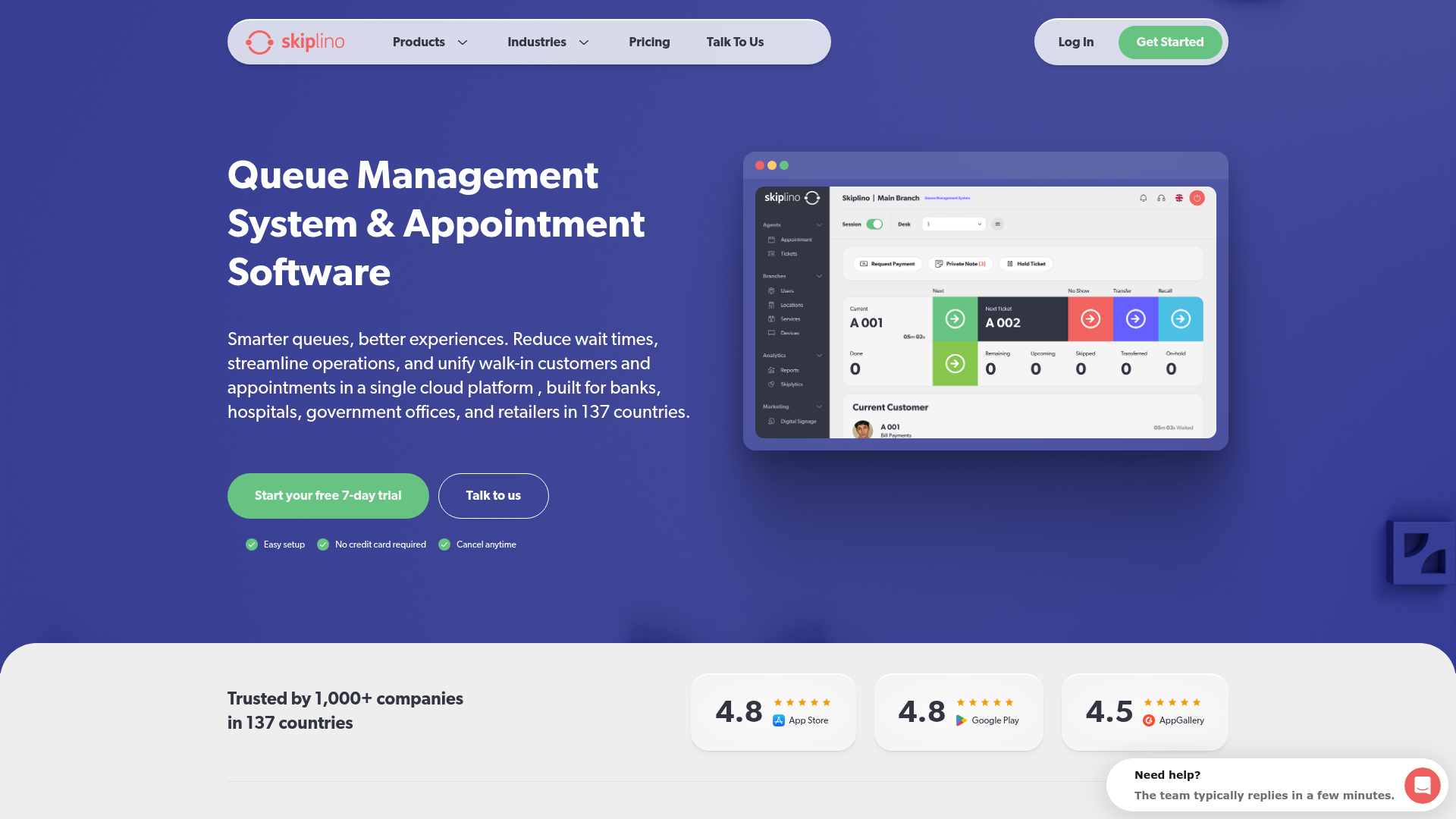Skiplino cloud-based queue and appointment management with real-time analytics