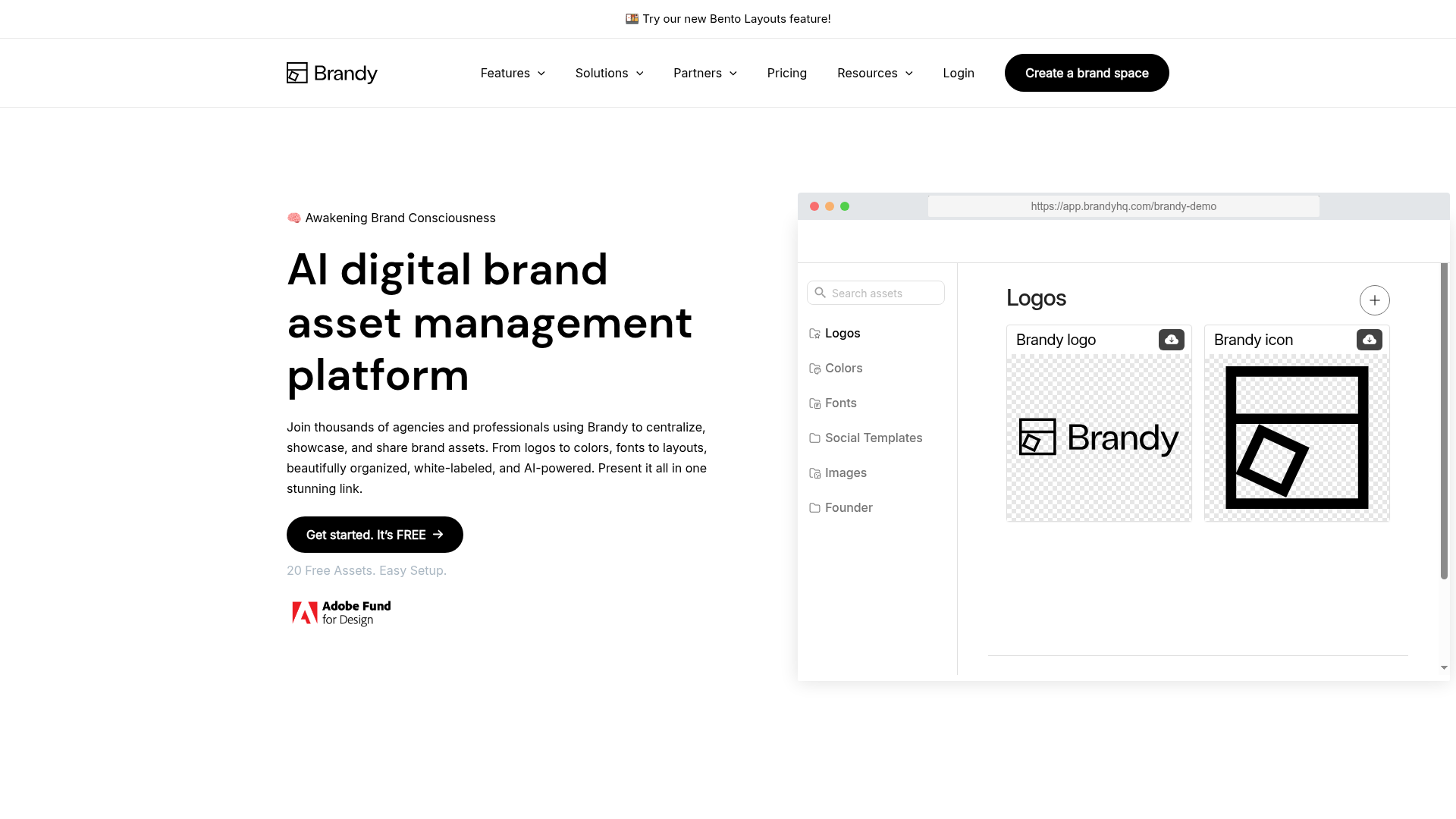 Brandy brand asset management and guidelines platform homepage