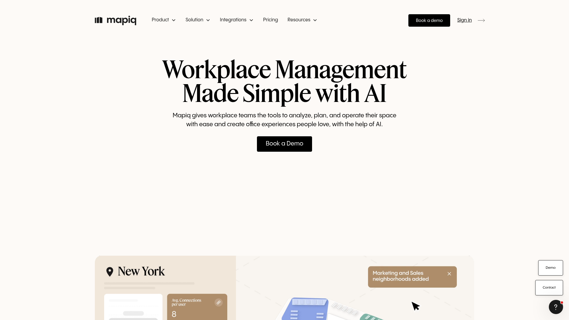 MAPIQ workplace management platform with interactive office floor map