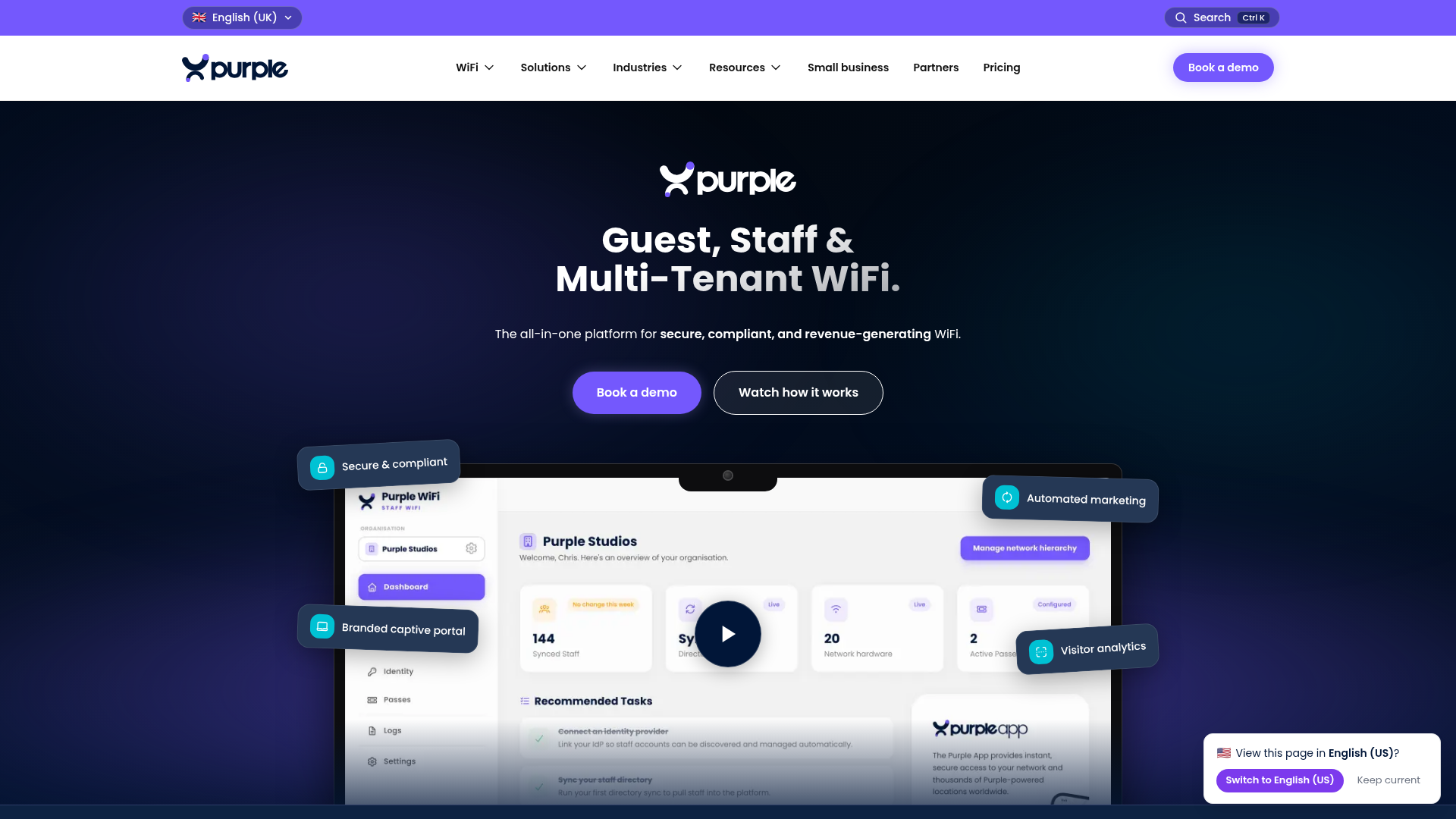 Purple guest WiFi and visitor analytics platform dashboard