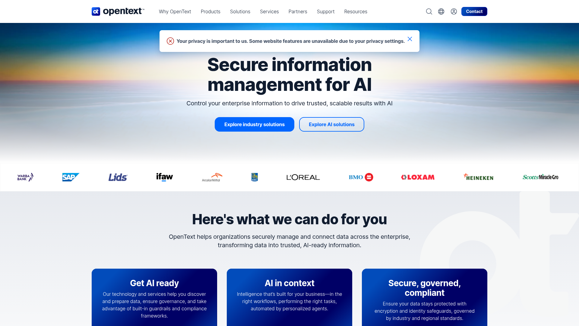 OpenText Experience Cloud digital experience platform homepage