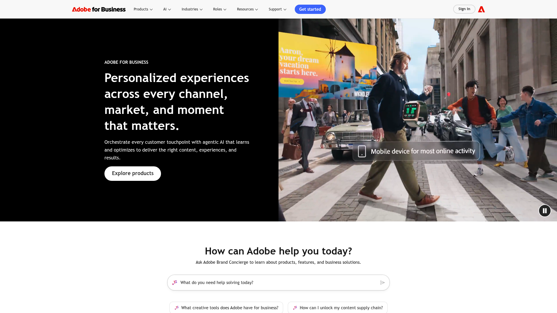 Adobe Experience Manager digital experience platform homepage