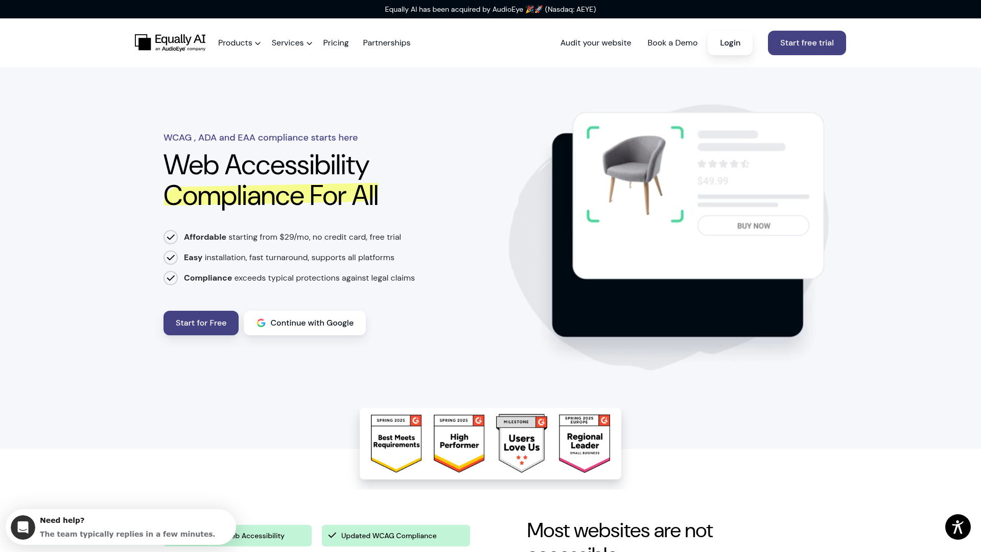 Equally AI accessibility platform homepage
