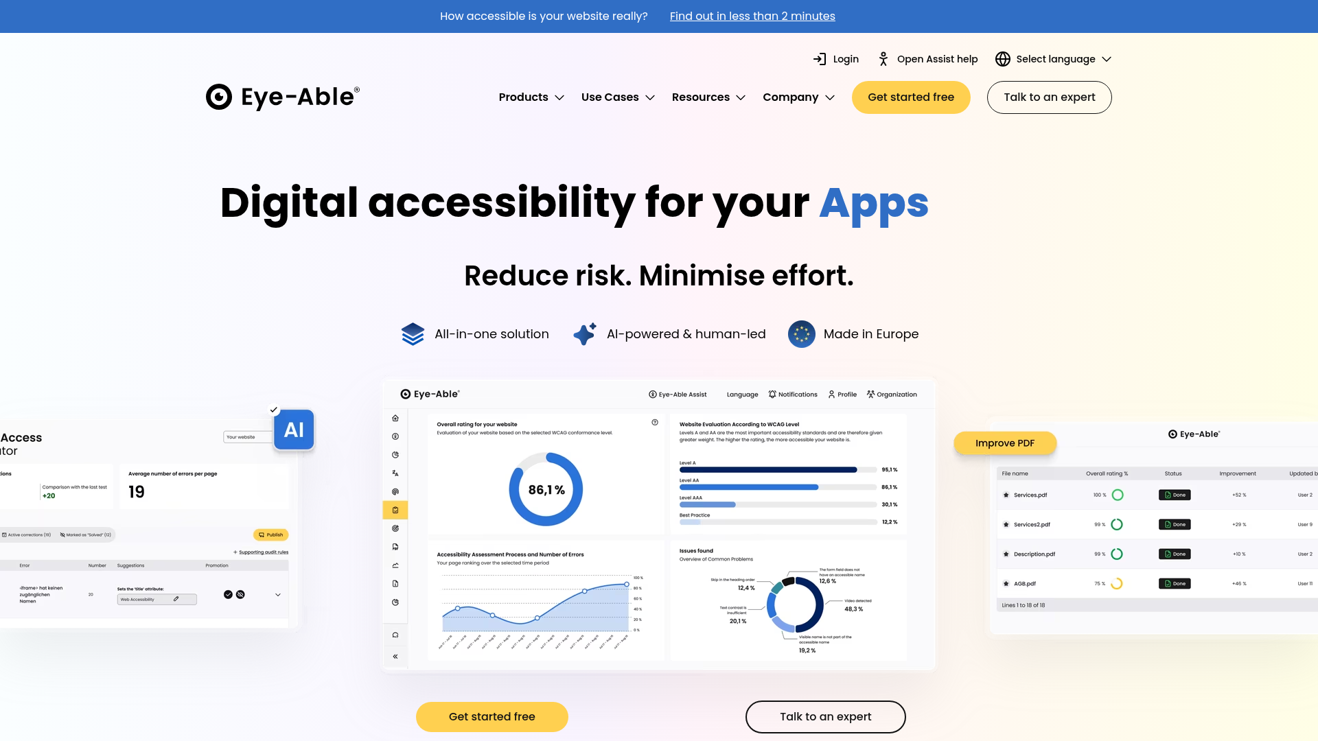 Eye-Able accessibility platform homepage