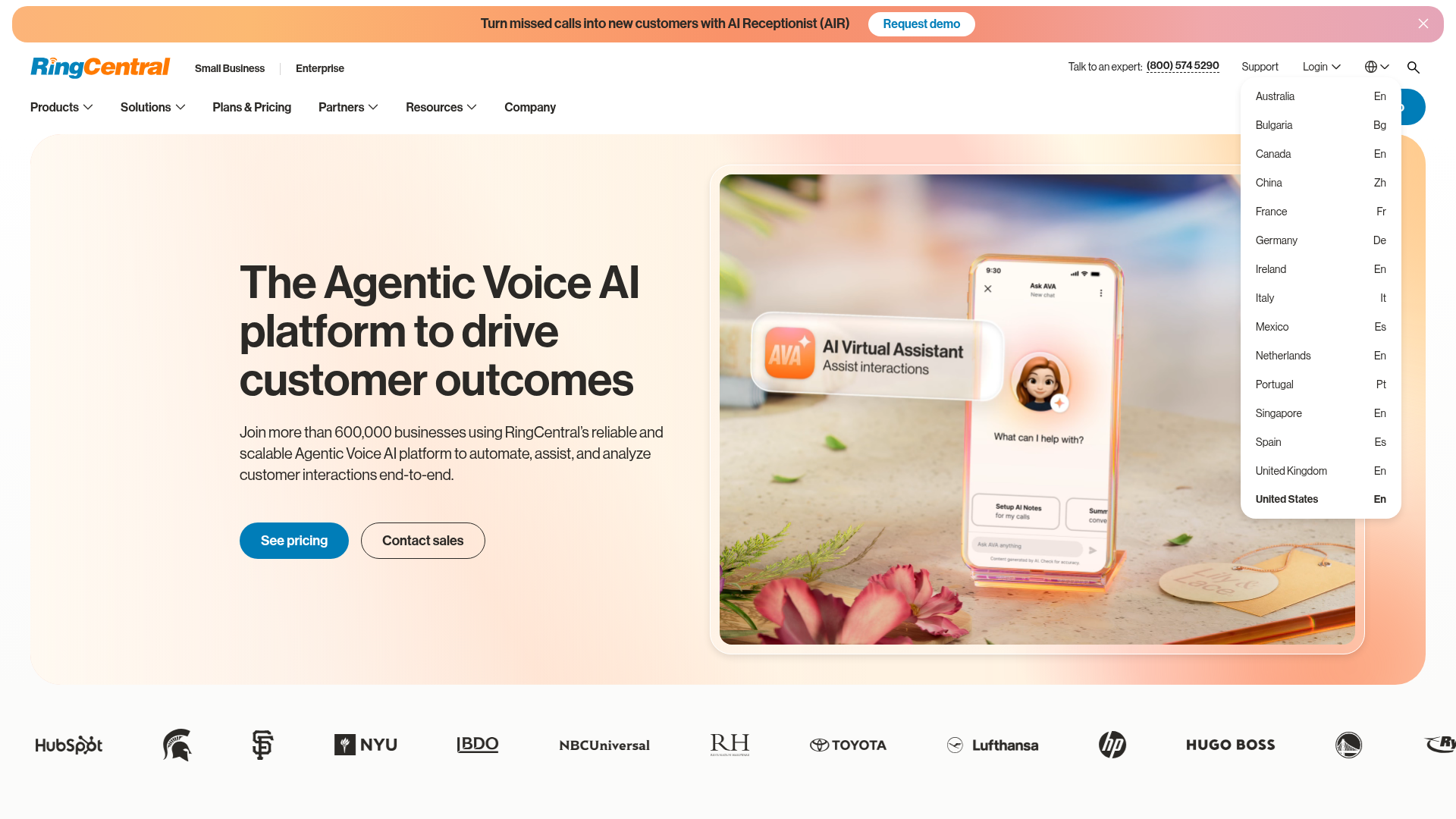 RingCentral UCaaS platform homepage