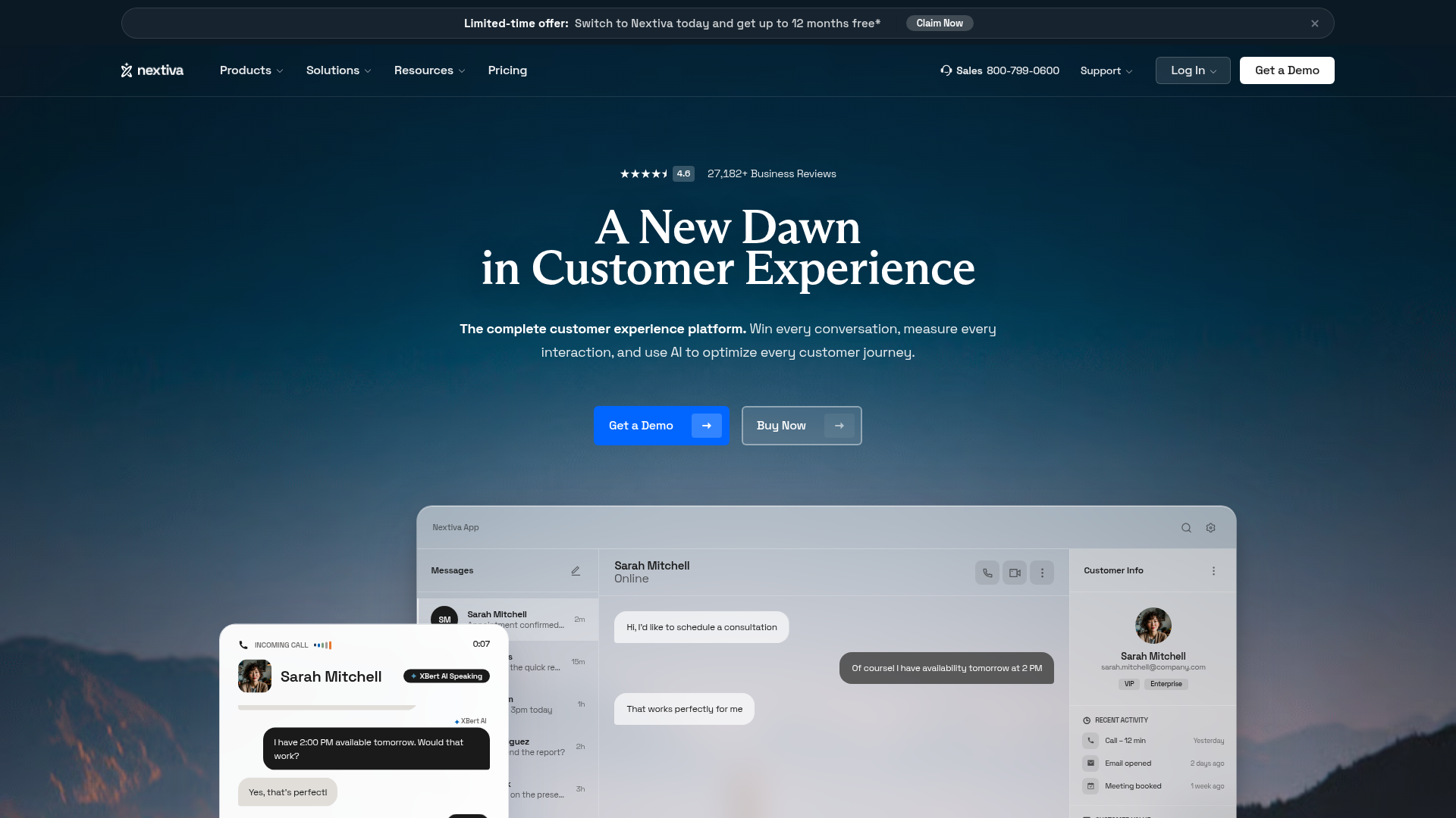 Nextiva business communications platform homepage
