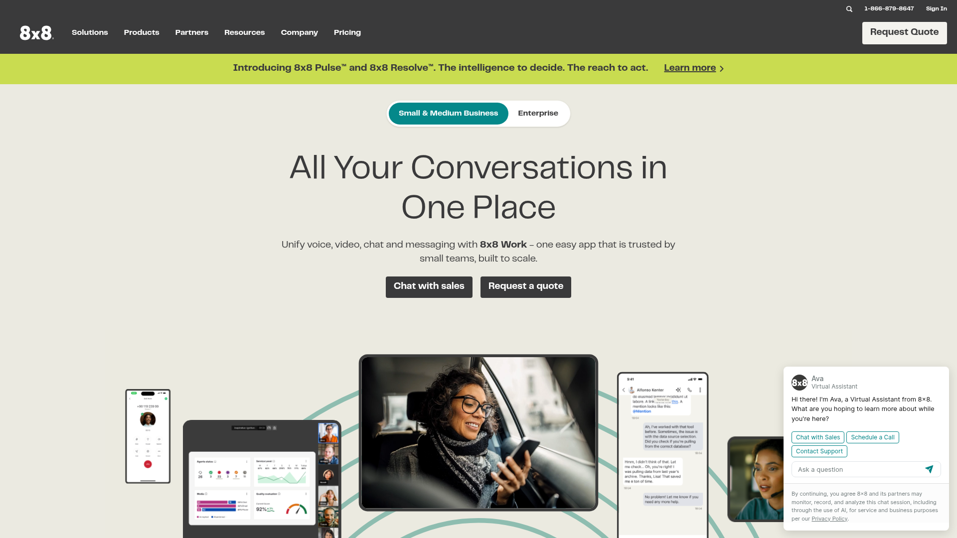 8x8 communications and contact center platform homepage