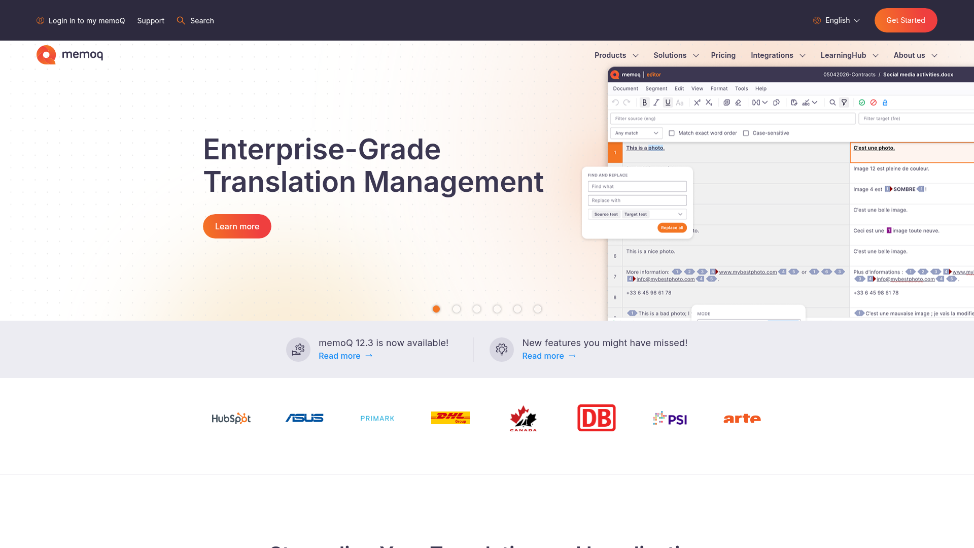 memoQ translation management system interface