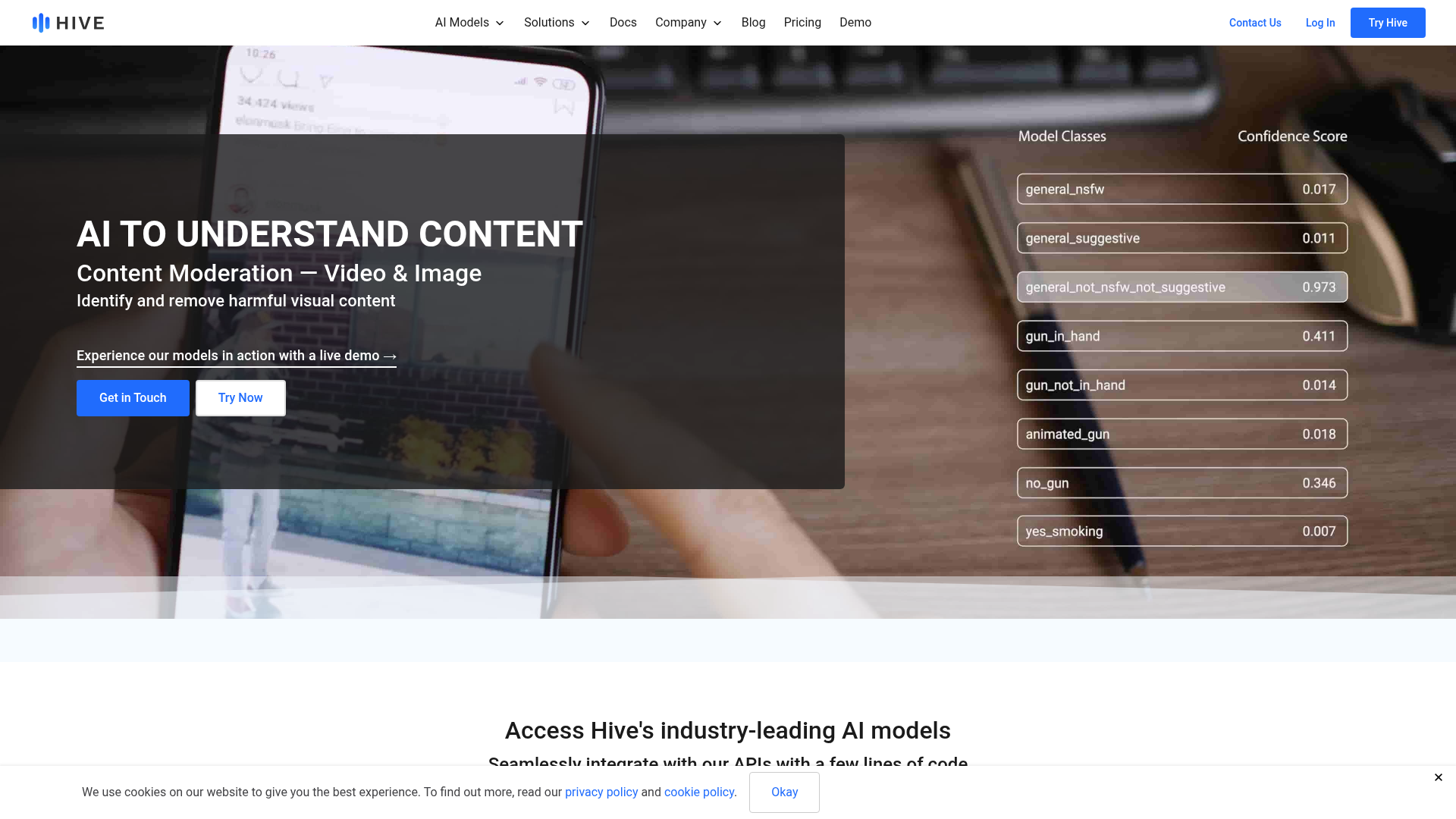 Hive AI content moderation platform homepage