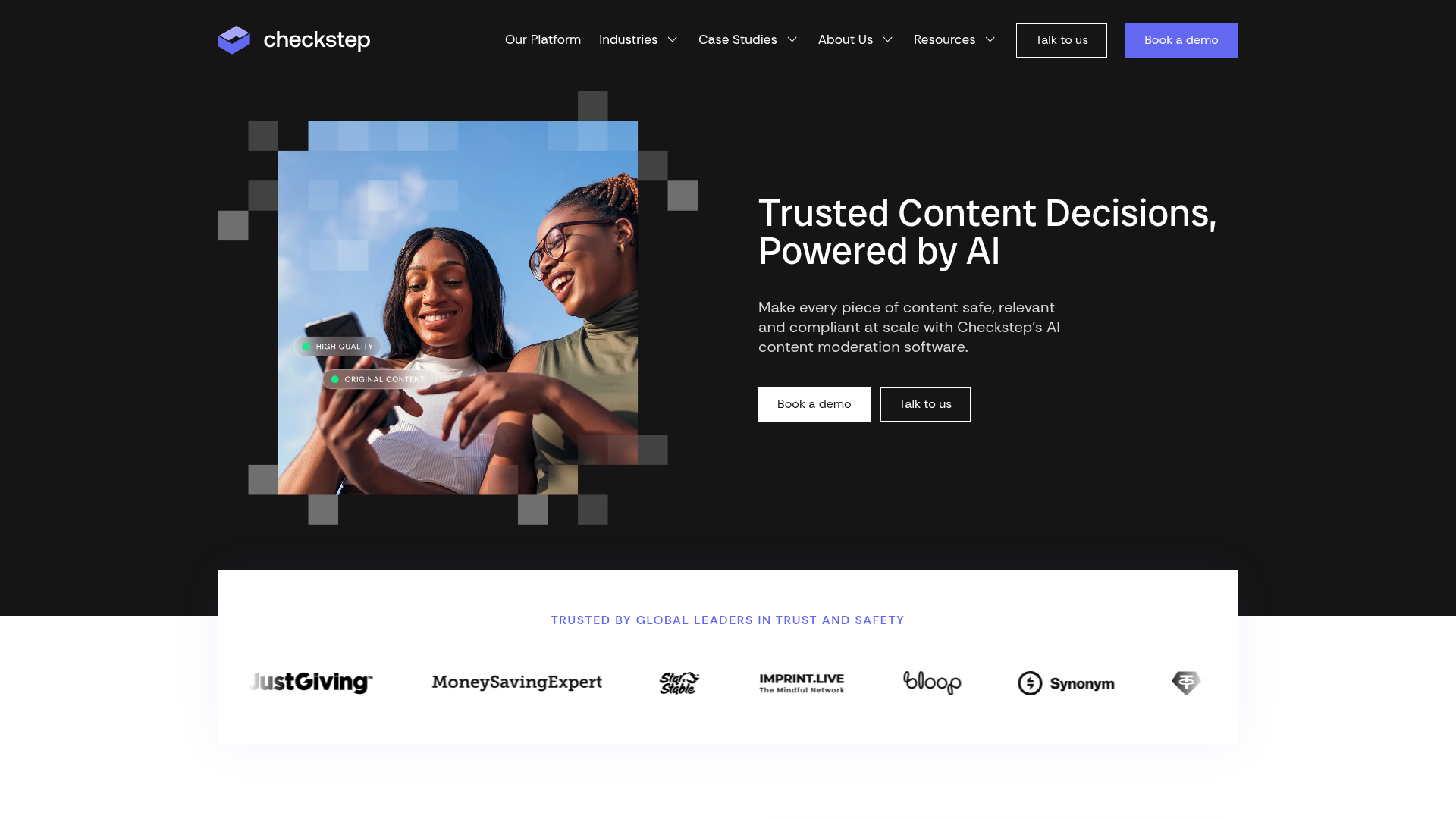 Checkstep AI content moderation and compliance platform homepage