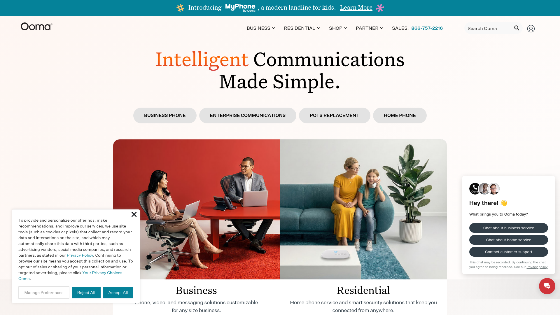 Ooma Office small business VoIP phone system homepage