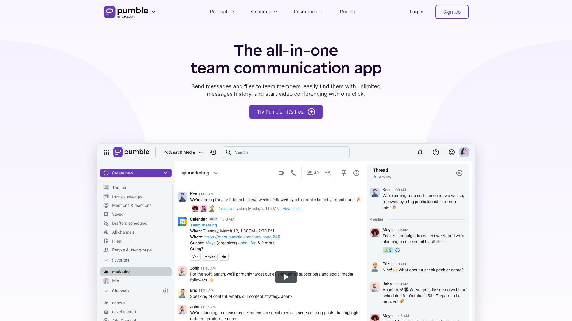 Pumble business messaging app homepage
