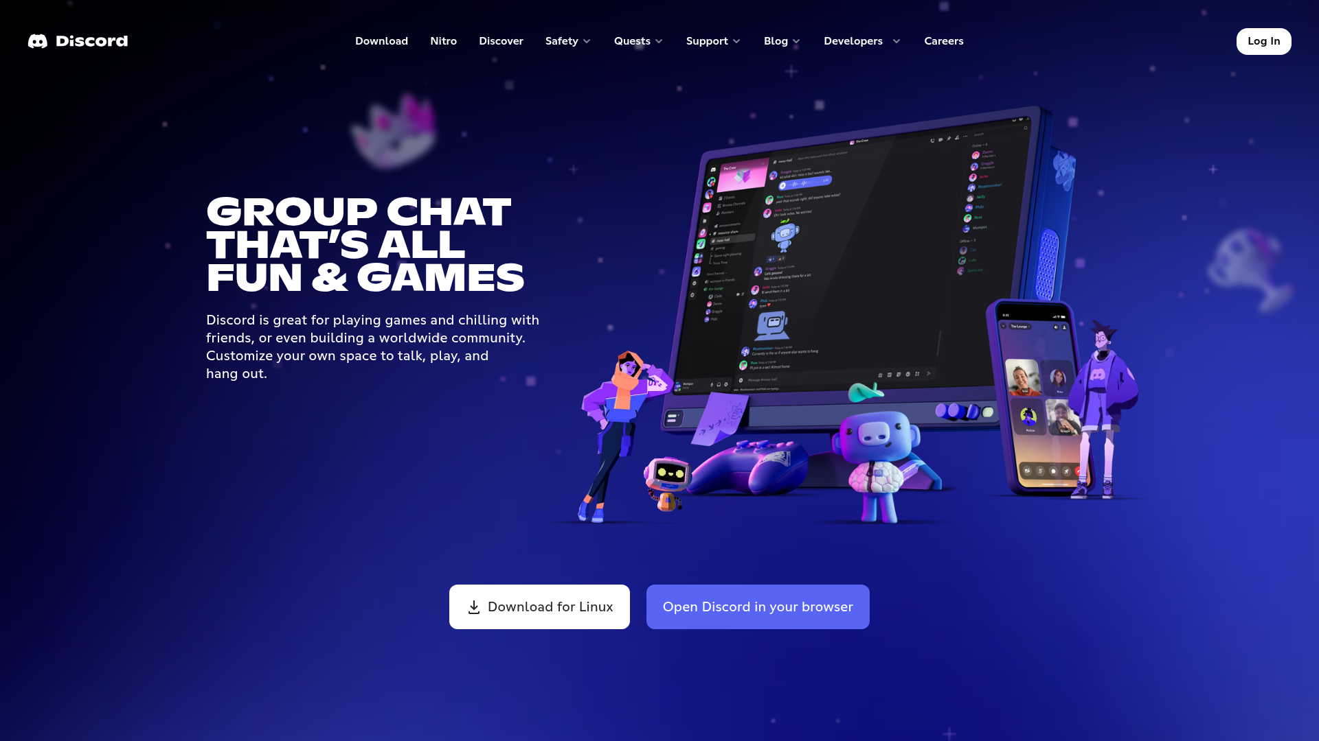 Discord voice-first team communication homepage