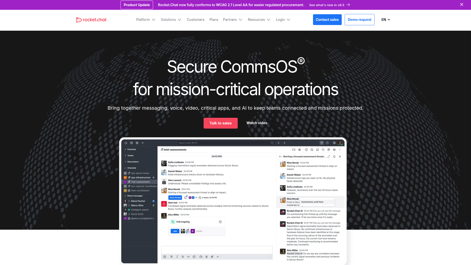 Rocket.Chat secure business messaging homepage