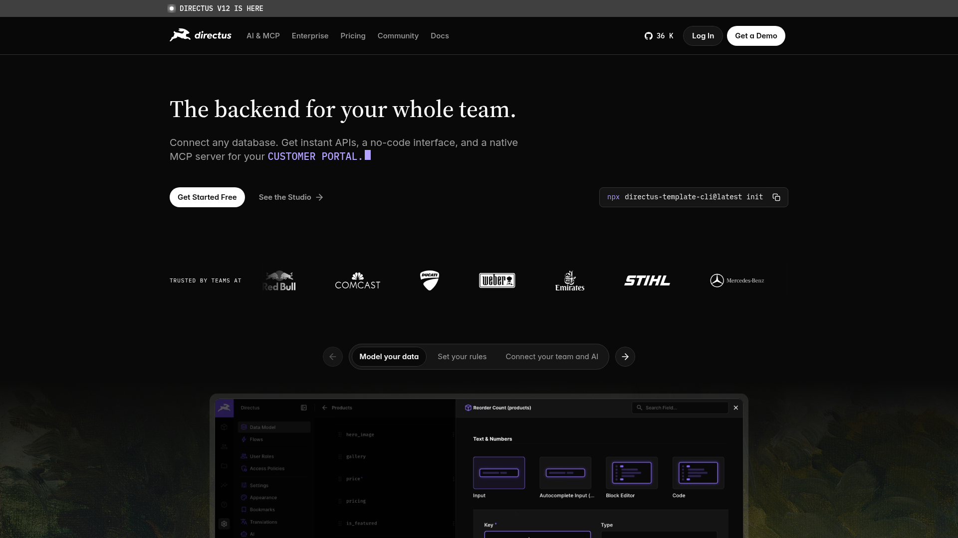 Directus open source data platform homepage