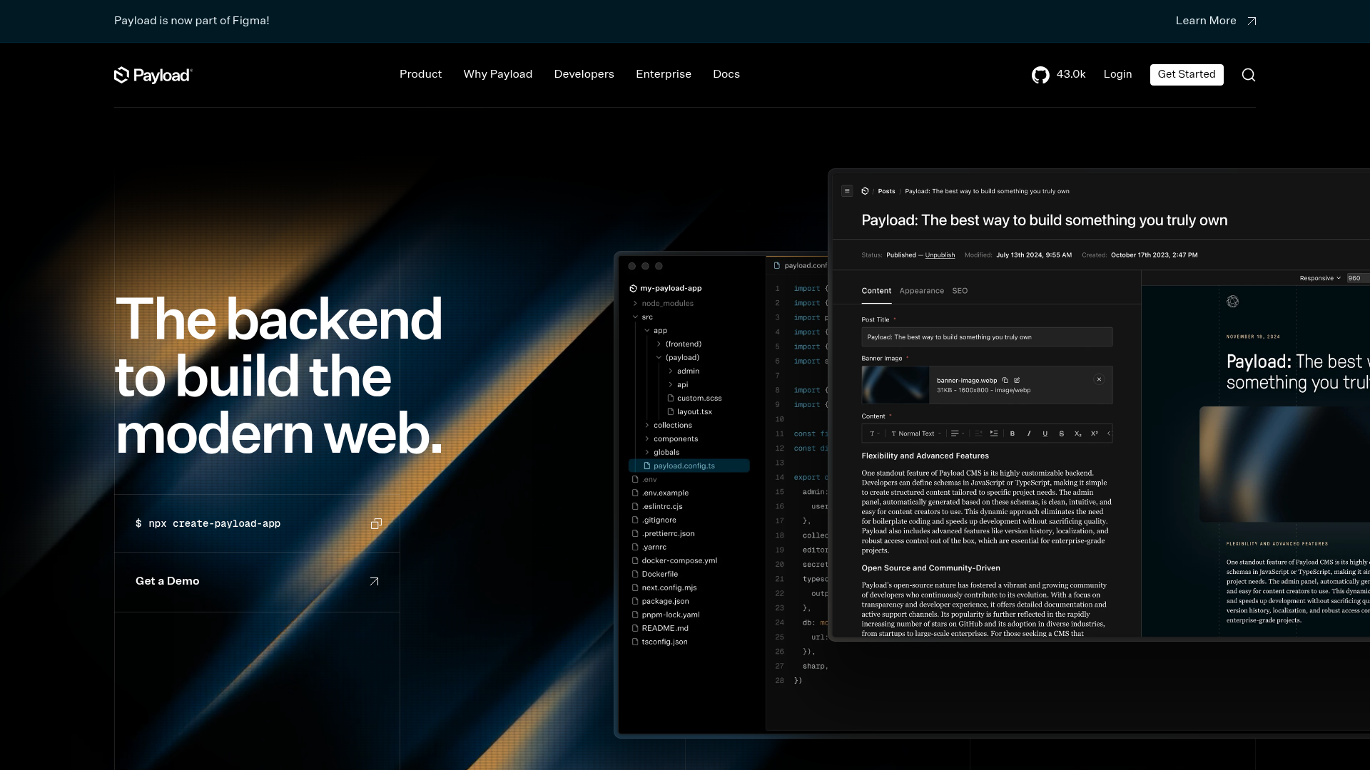 Payload CMS open source Next.js homepage