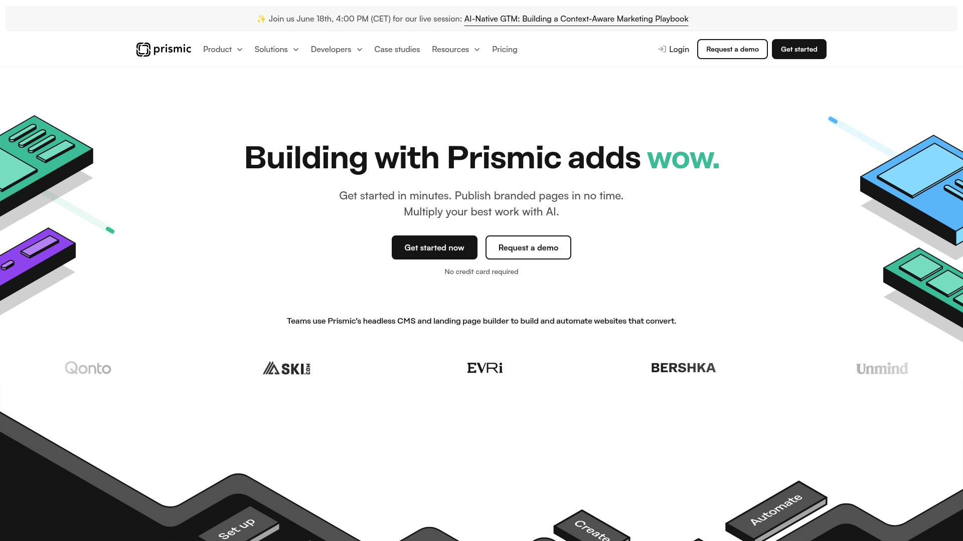 Prismic headless CMS and page builder homepage