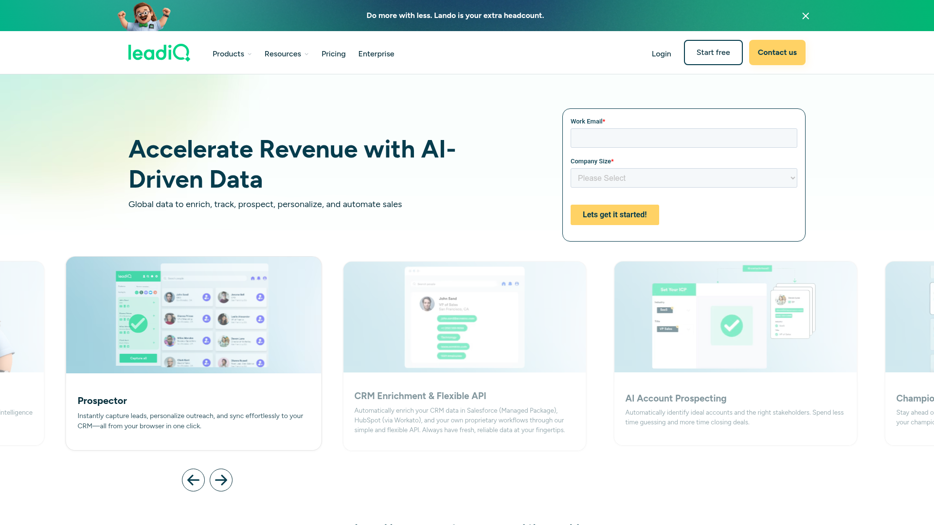 LeadIQ b2b contact database interface
