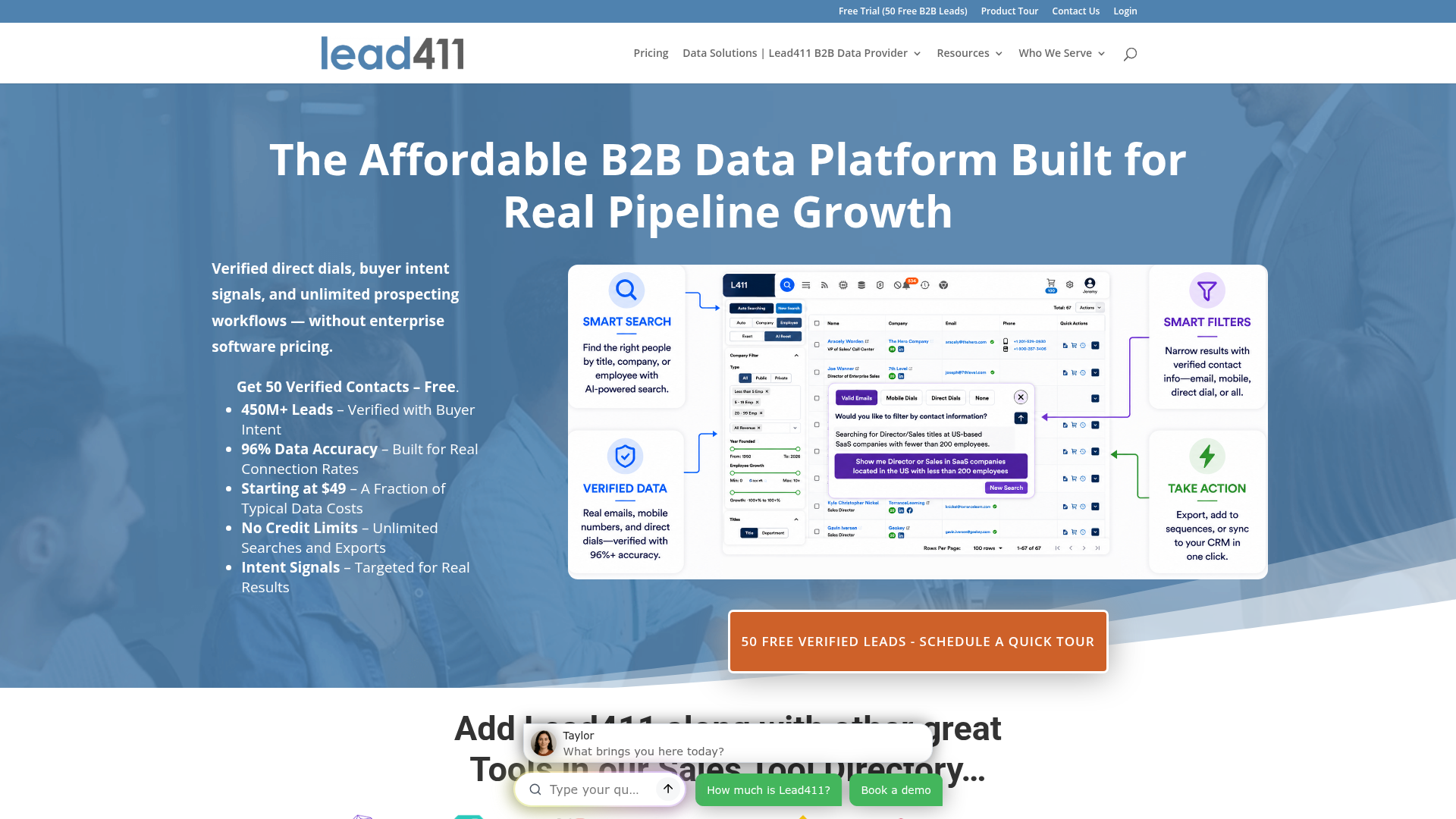 Lead411 b2b contact database interface