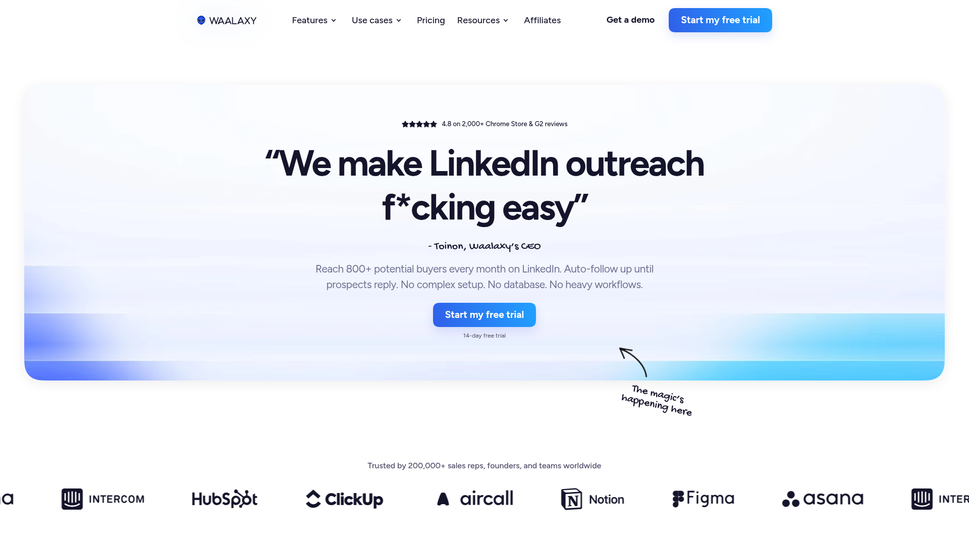 Waalaxy interface displaying LinkedIn prospecting sequences and campaign templates