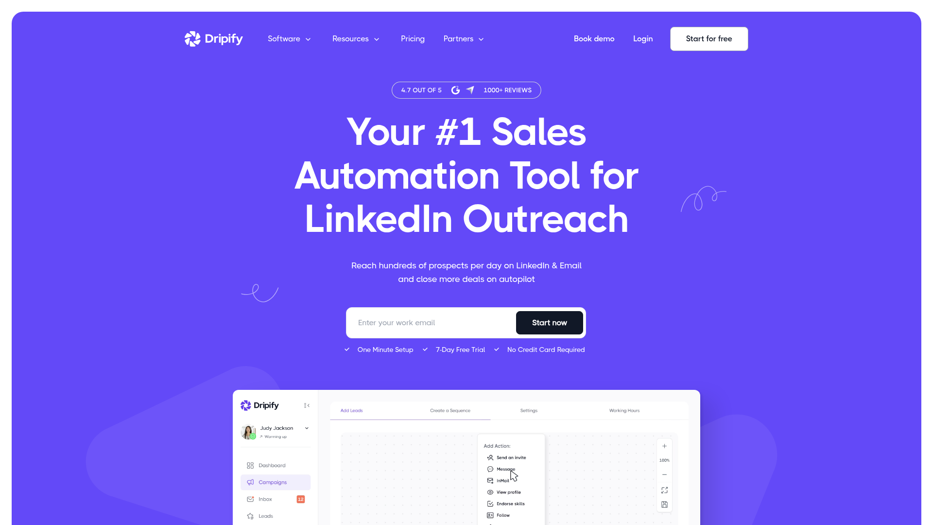 Dripify multichannel outreach platform showing drip campaign sequence and analytics