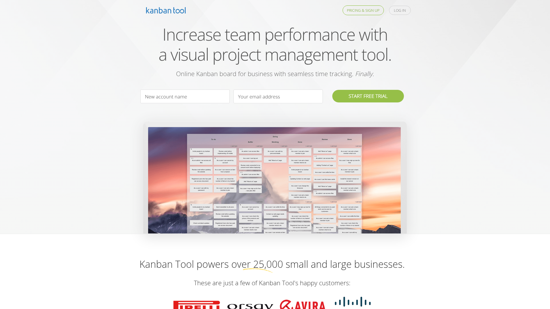 Kanban Tool board and analytics interface